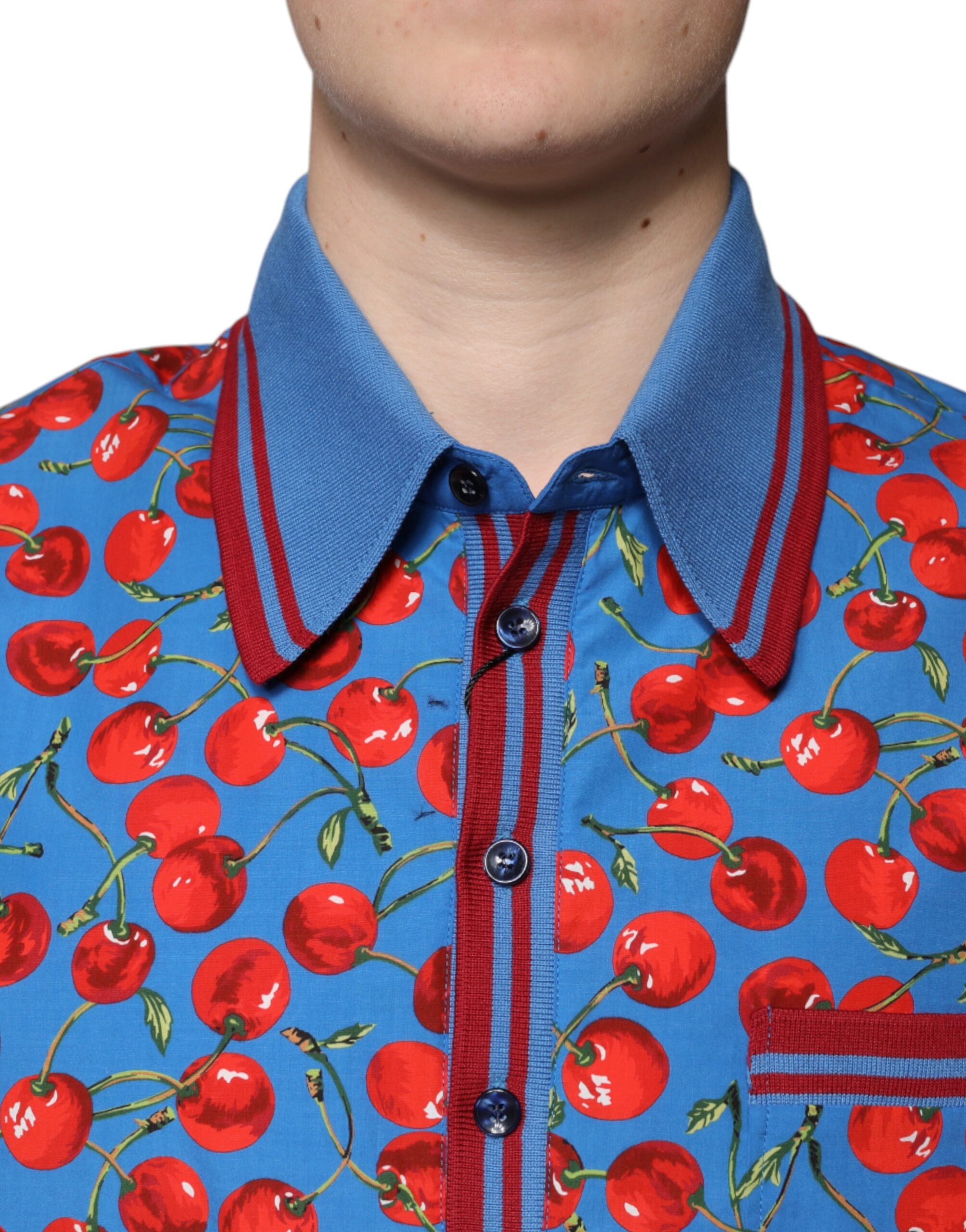Dolce & Gabbana Blue Cherry Tree Cotton Polo T-Shirt for Men with Collar-5
