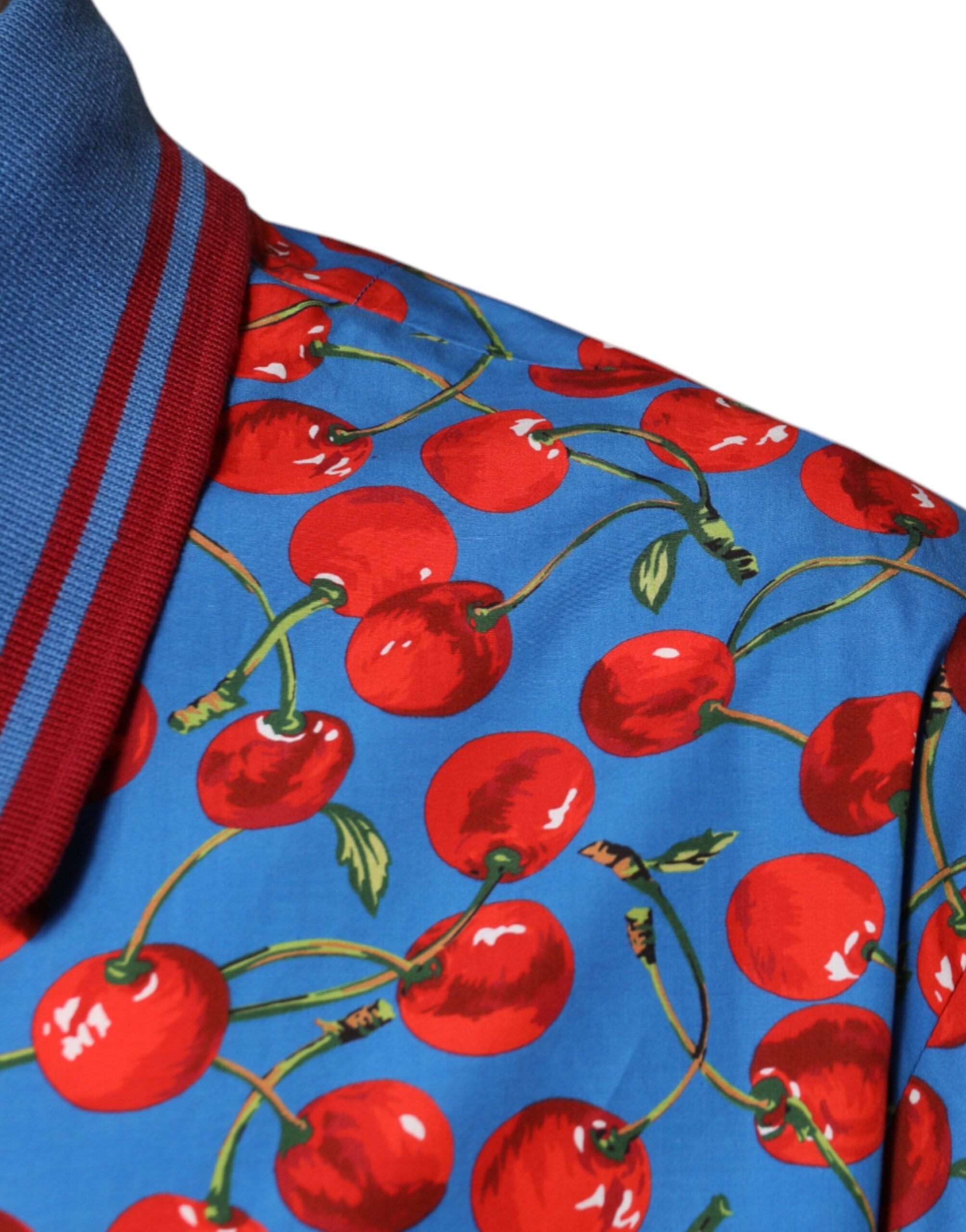 Dolce & Gabbana Blue Cherry Tree Cotton Polo T-Shirt for Men with Collar-6