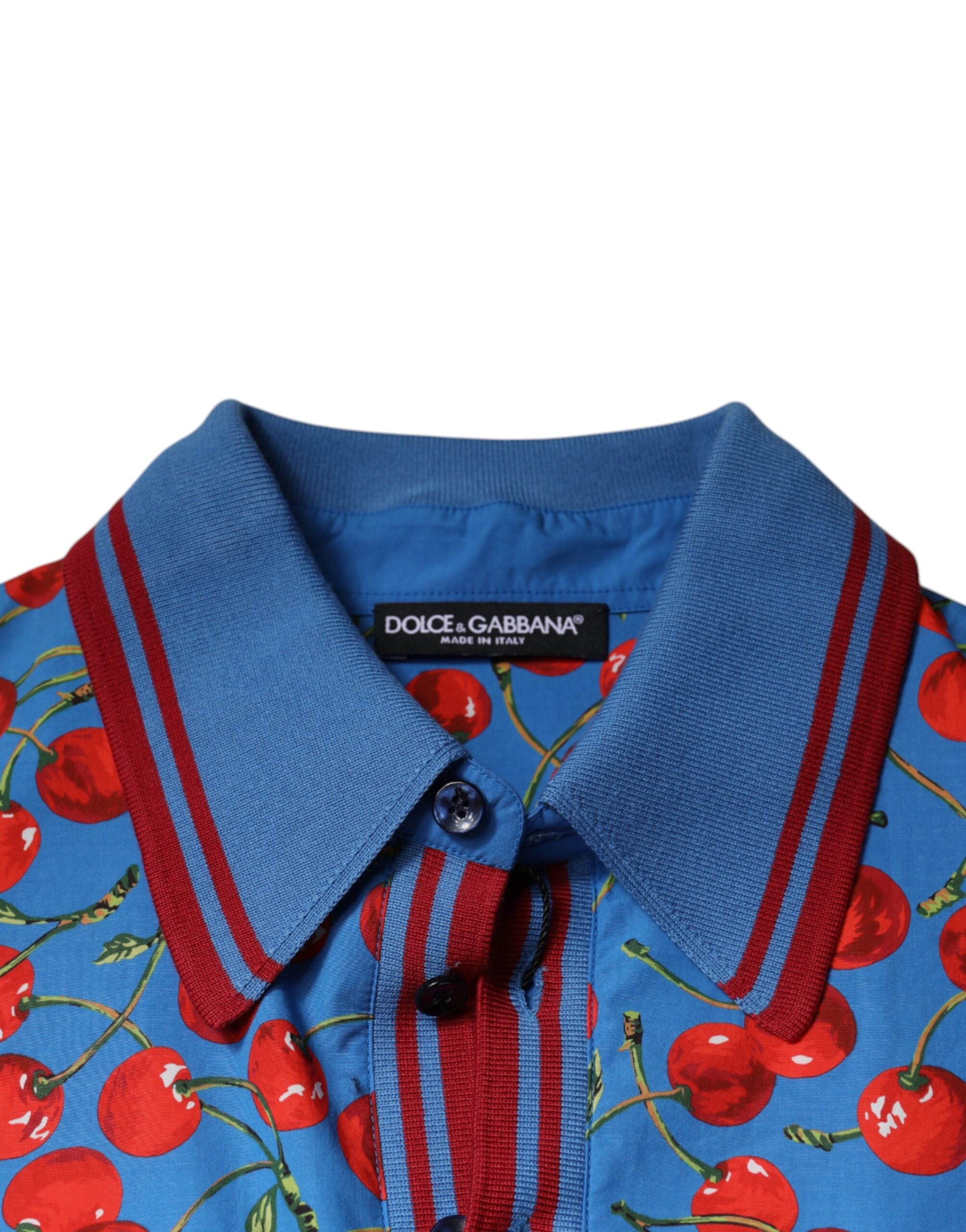 Dolce & Gabbana Blue Cherry Tree Cotton Polo T-Shirt for Men with Collar-7