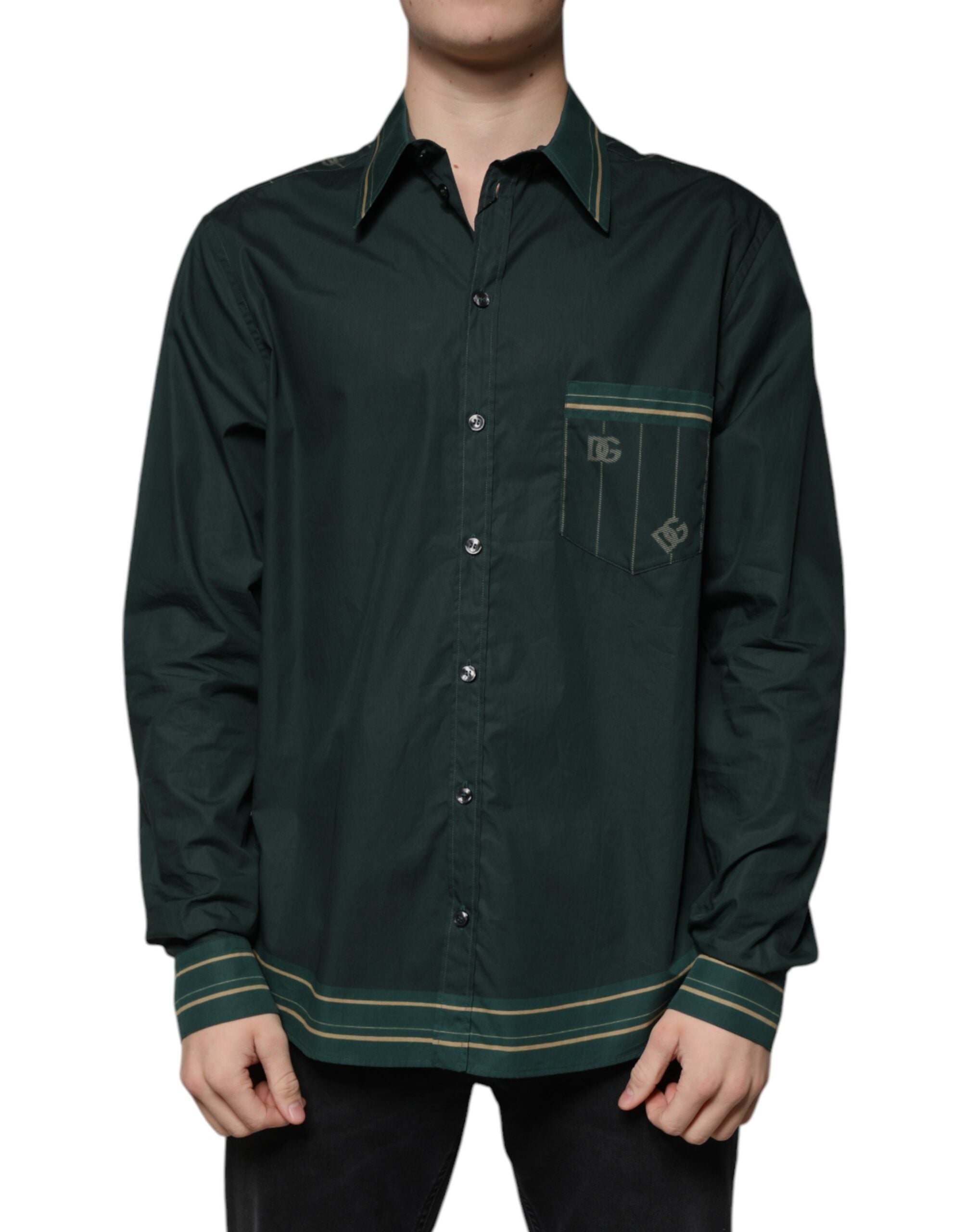 Dolce & Gabbana Green Logo Long Sleeve Shirt MARTINI Casual Shirt