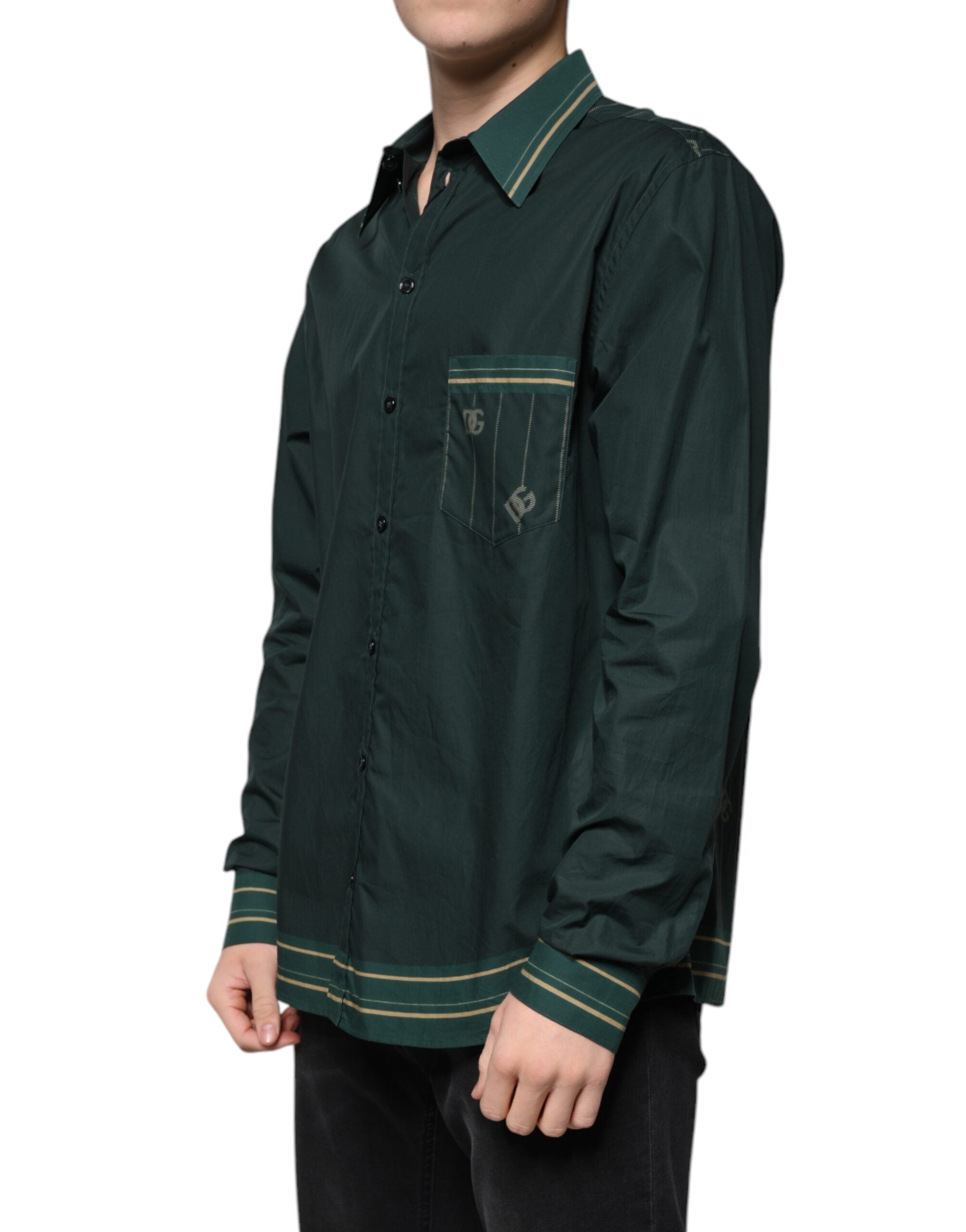 Dolce & Gabbana Green Logo Long Sleeve Shirt MARTINI Casual Shirt-3