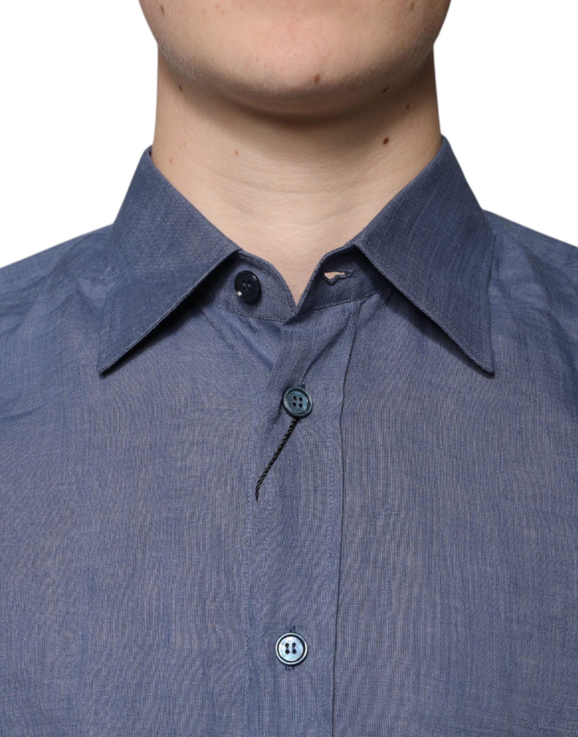 Dolce & Gabbana Blue Logo Long Sleeve Button-Down Casual Shirt-5