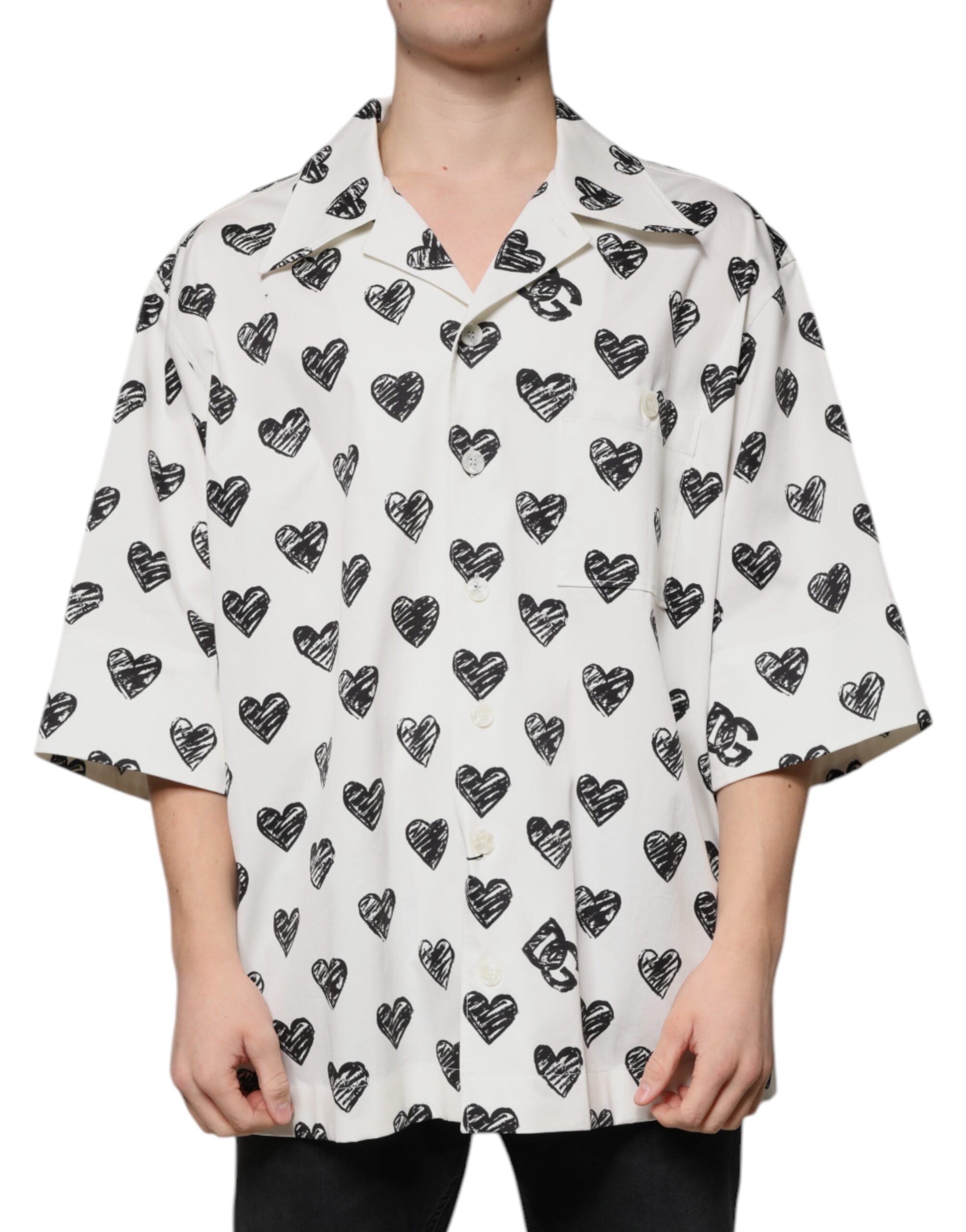 Dolce & Gabbana Weißes Herz Print Kurzarm Freizeithemd-2