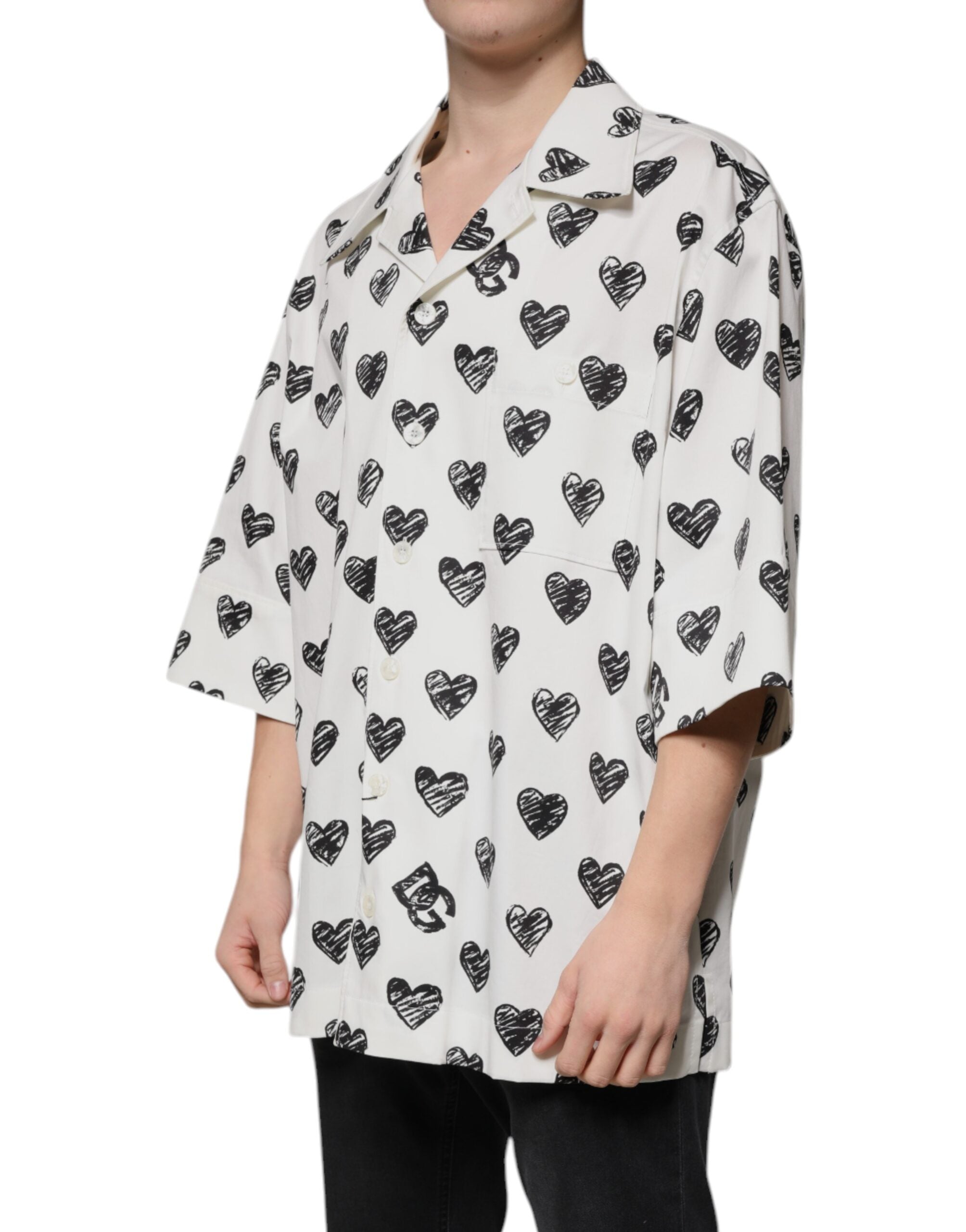 Dolce & Gabbana Weißes Herz Print Kurzarm Freizeithemd-3