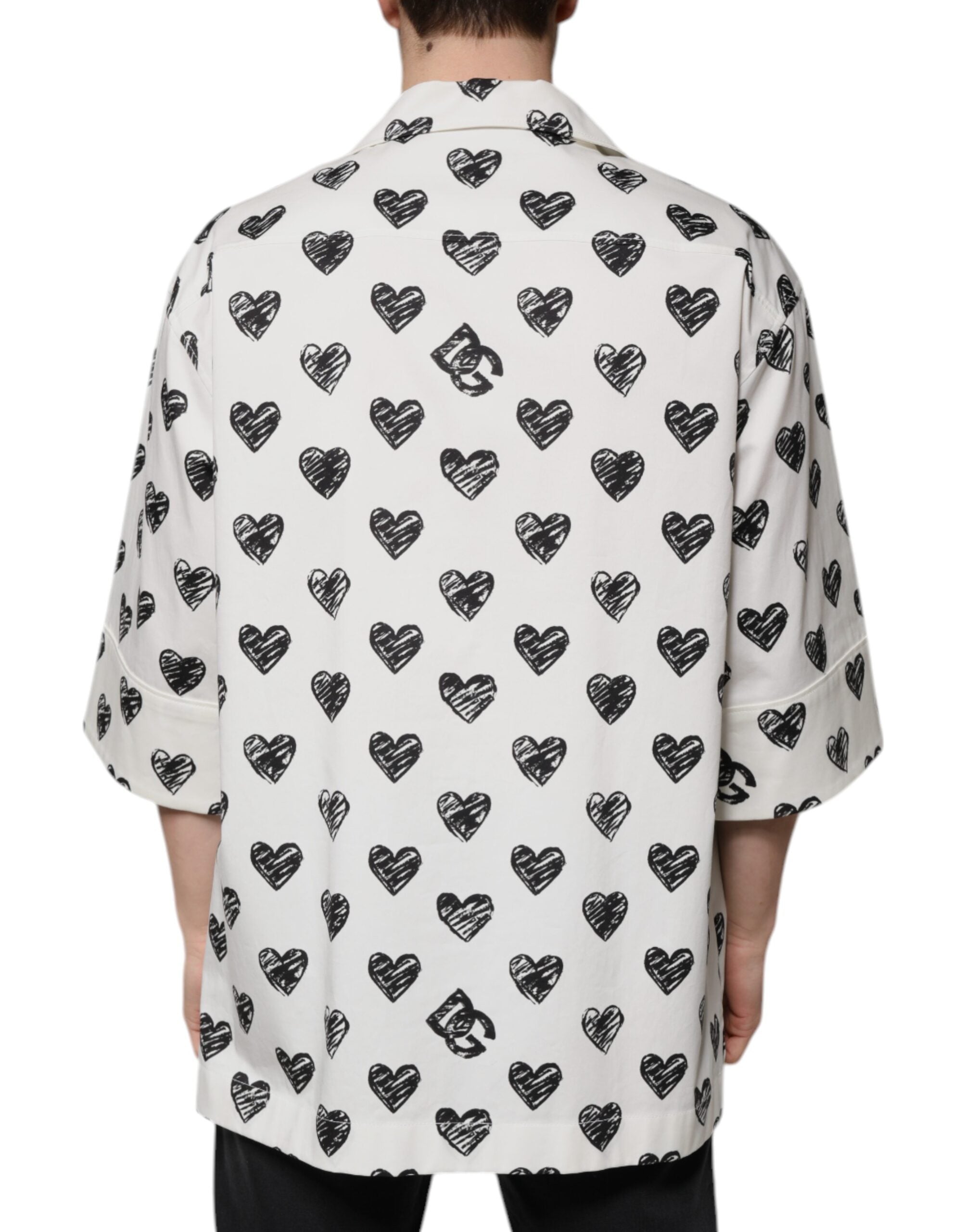 Dolce & Gabbana Weißes Herz Print Kurzarm Freizeithemd-4