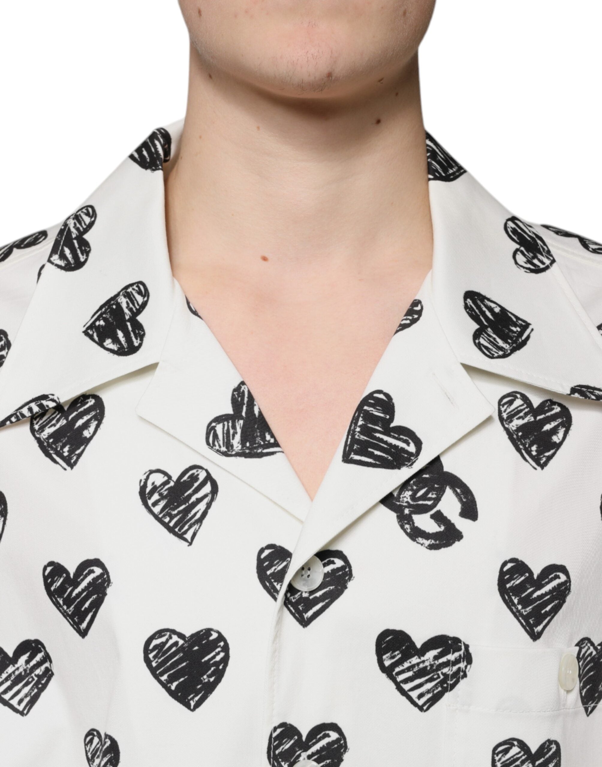 Dolce & Gabbana Weißes Herz Print Kurzarm Freizeithemd-5