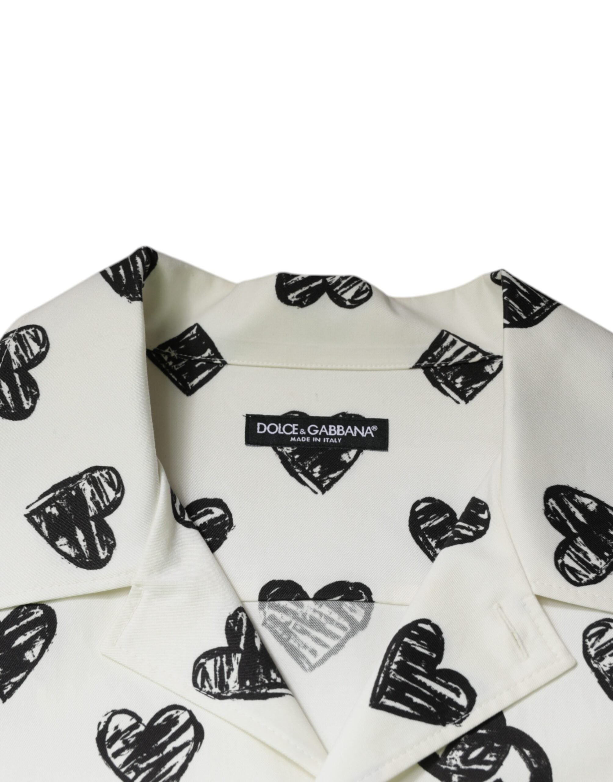Dolce & Gabbana Weißes Herz Print Kurzarm Freizeithemd-7