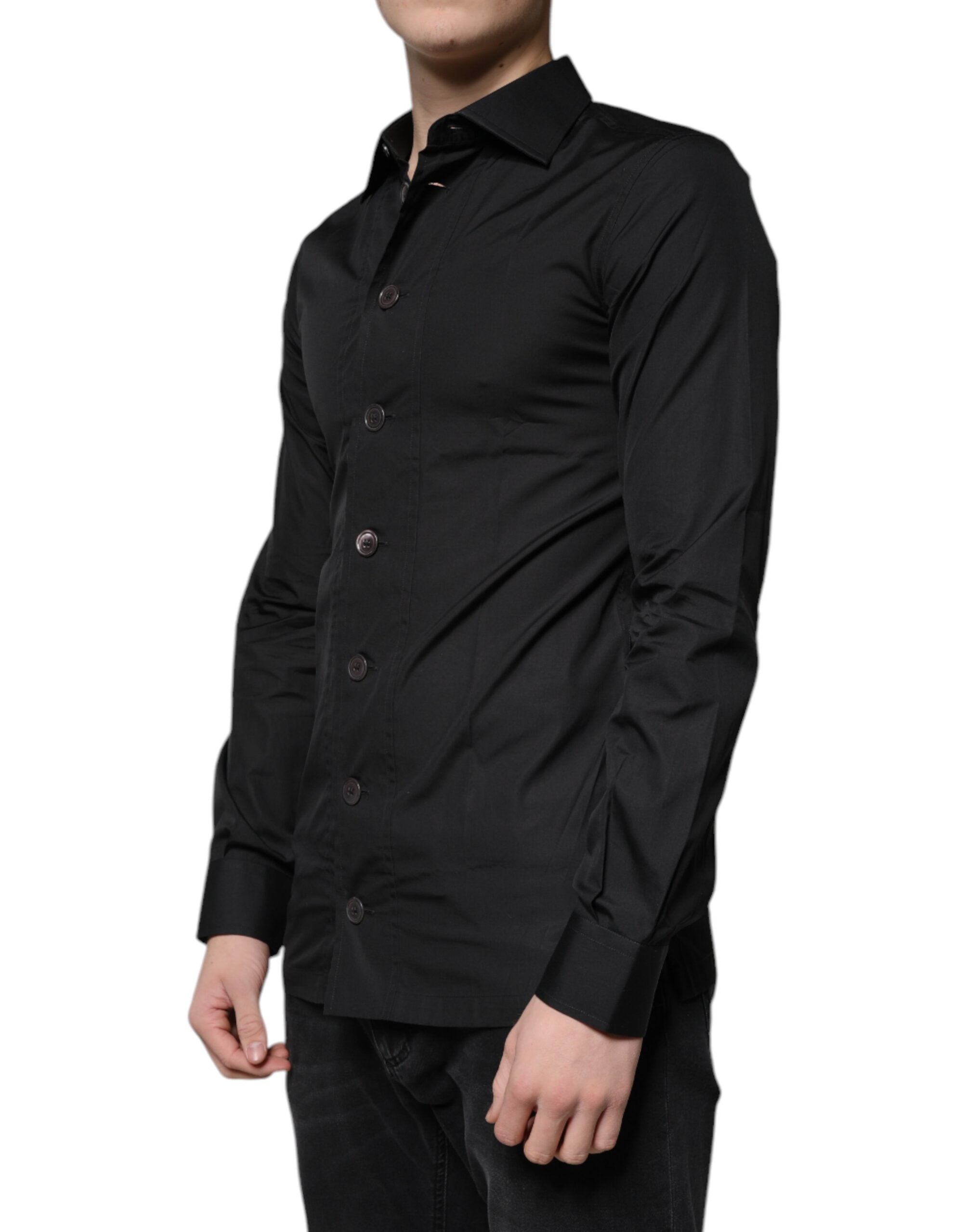 Dolce & Gabbana Schwarzes Baumwollhemd mit langen Ärmeln für formelle Anlässe-3