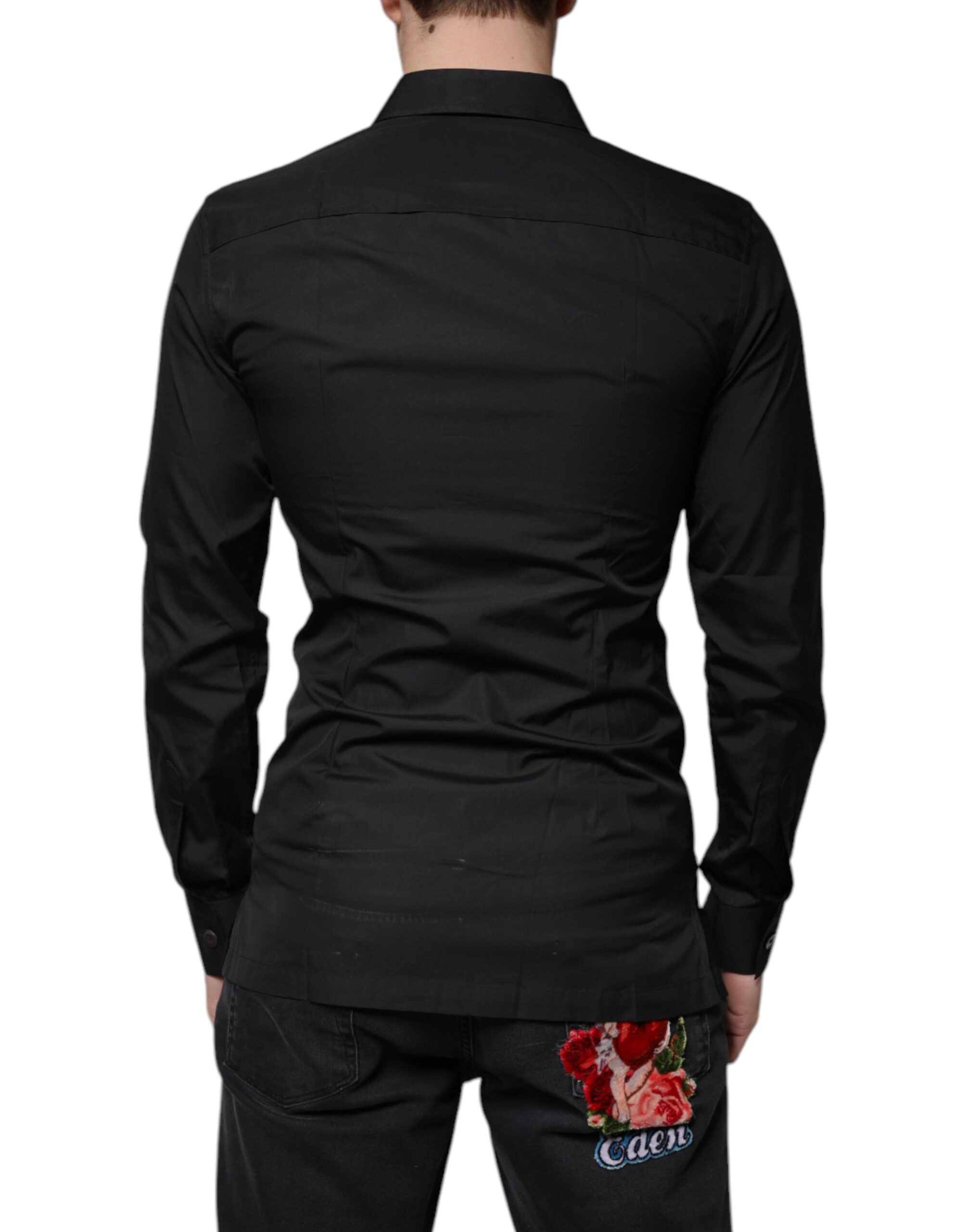 Dolce & Gabbana Schwarzes Baumwollhemd mit langen Ärmeln für formelle Anlässe-4
