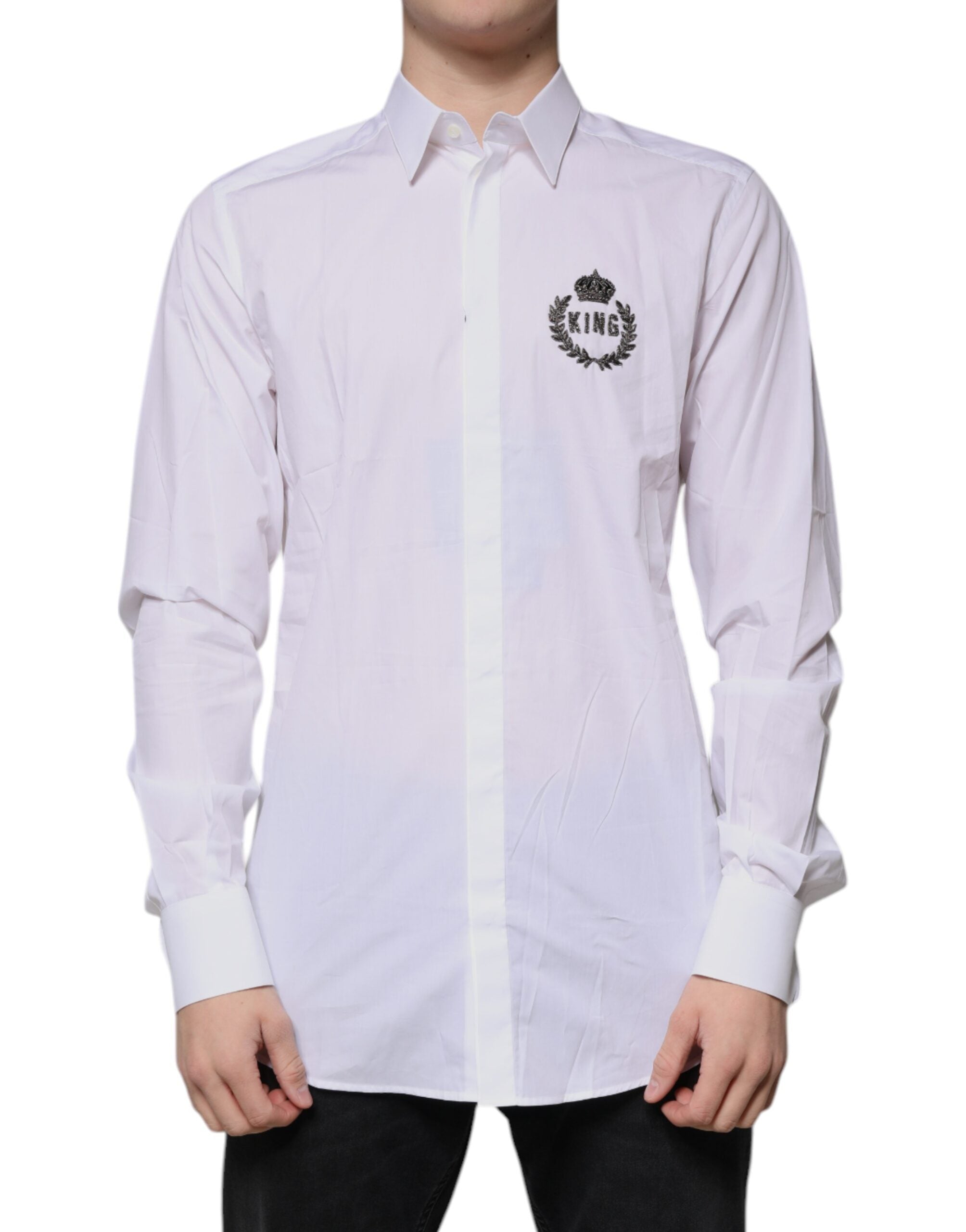 Dolce & Gabbana White Logo Cotton Shirt for Men GOLD-2