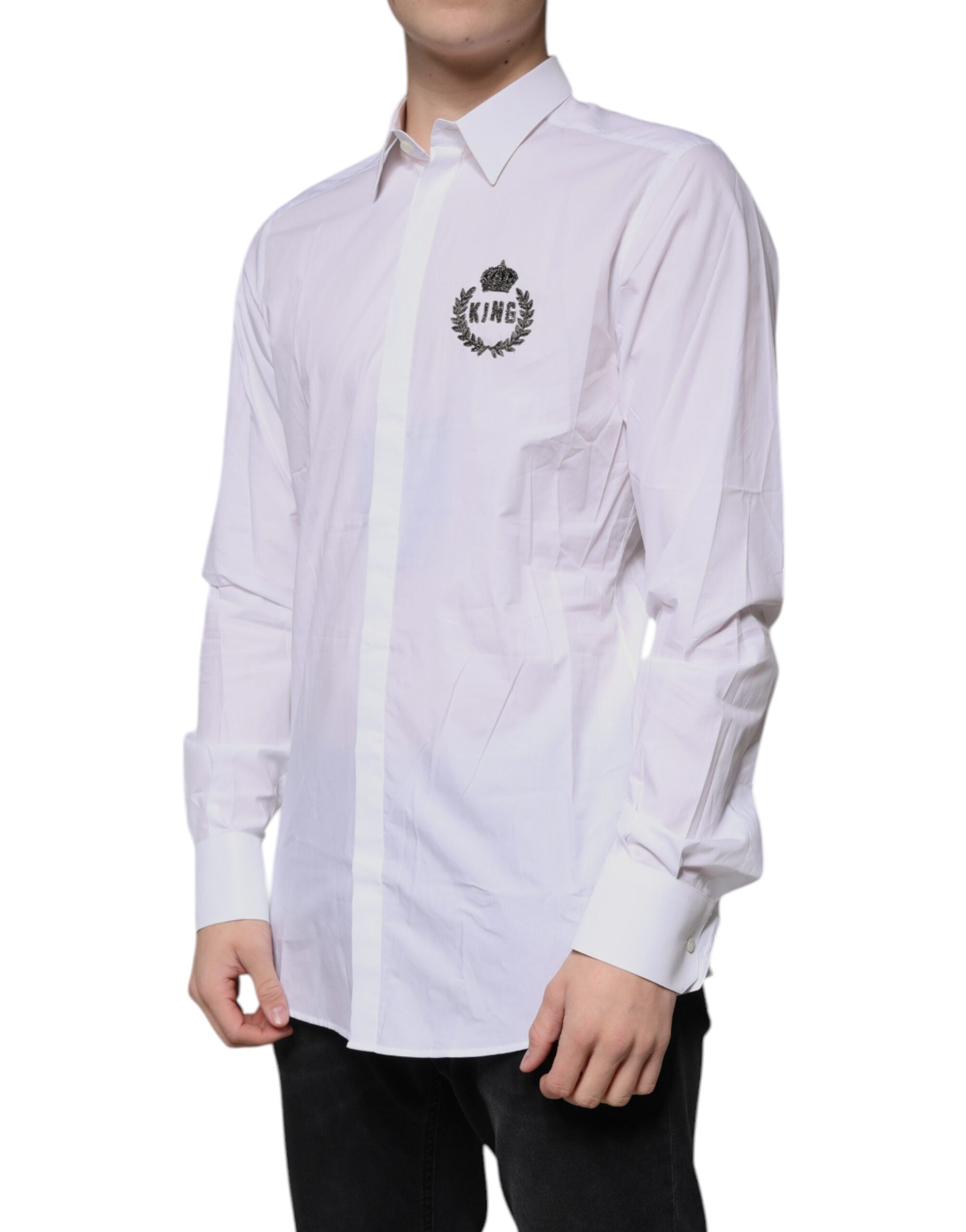 Dolce & Gabbana White Logo Cotton Shirt for Men GOLD-3