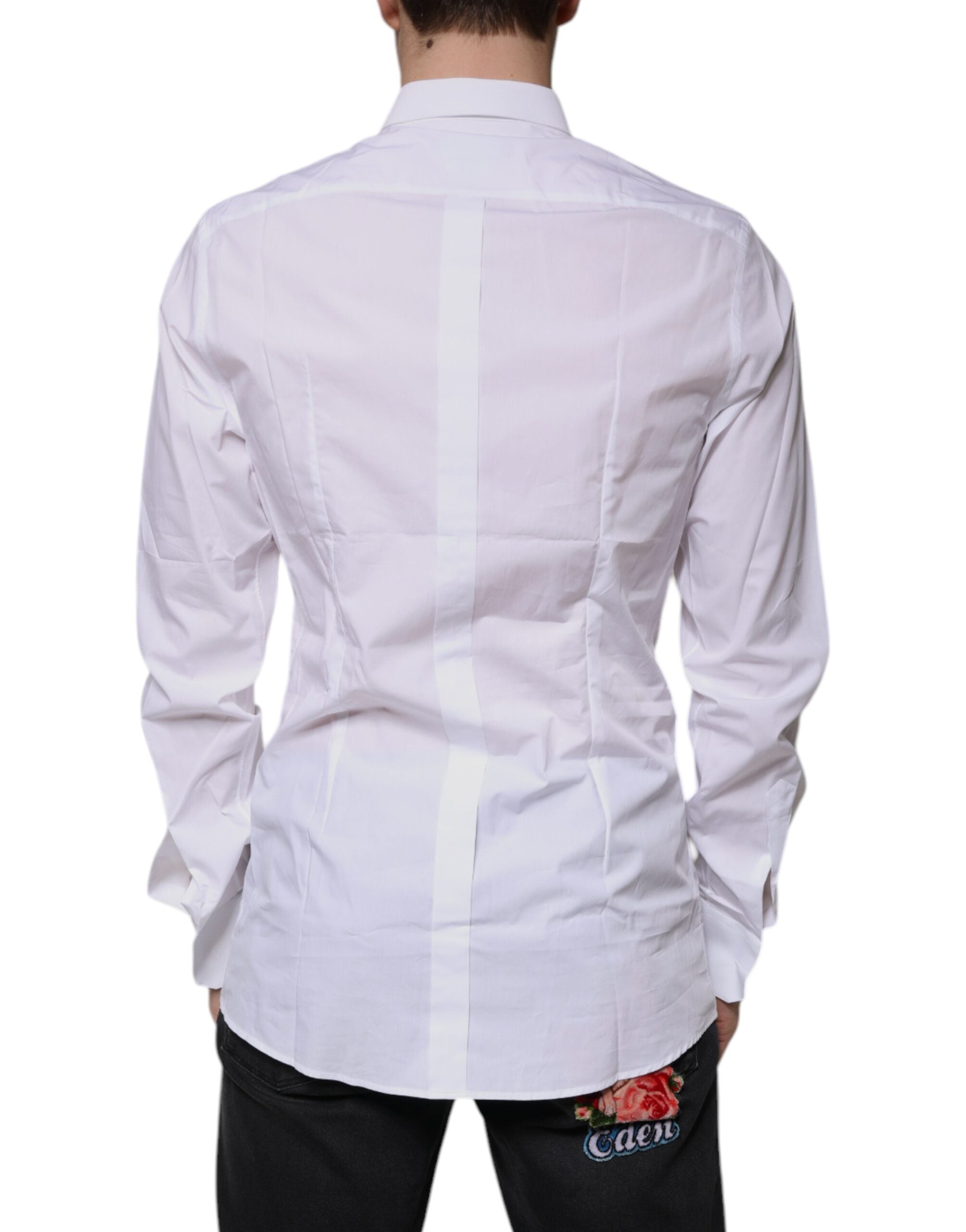 Dolce & Gabbana White Logo Cotton Shirt for Men GOLD-4