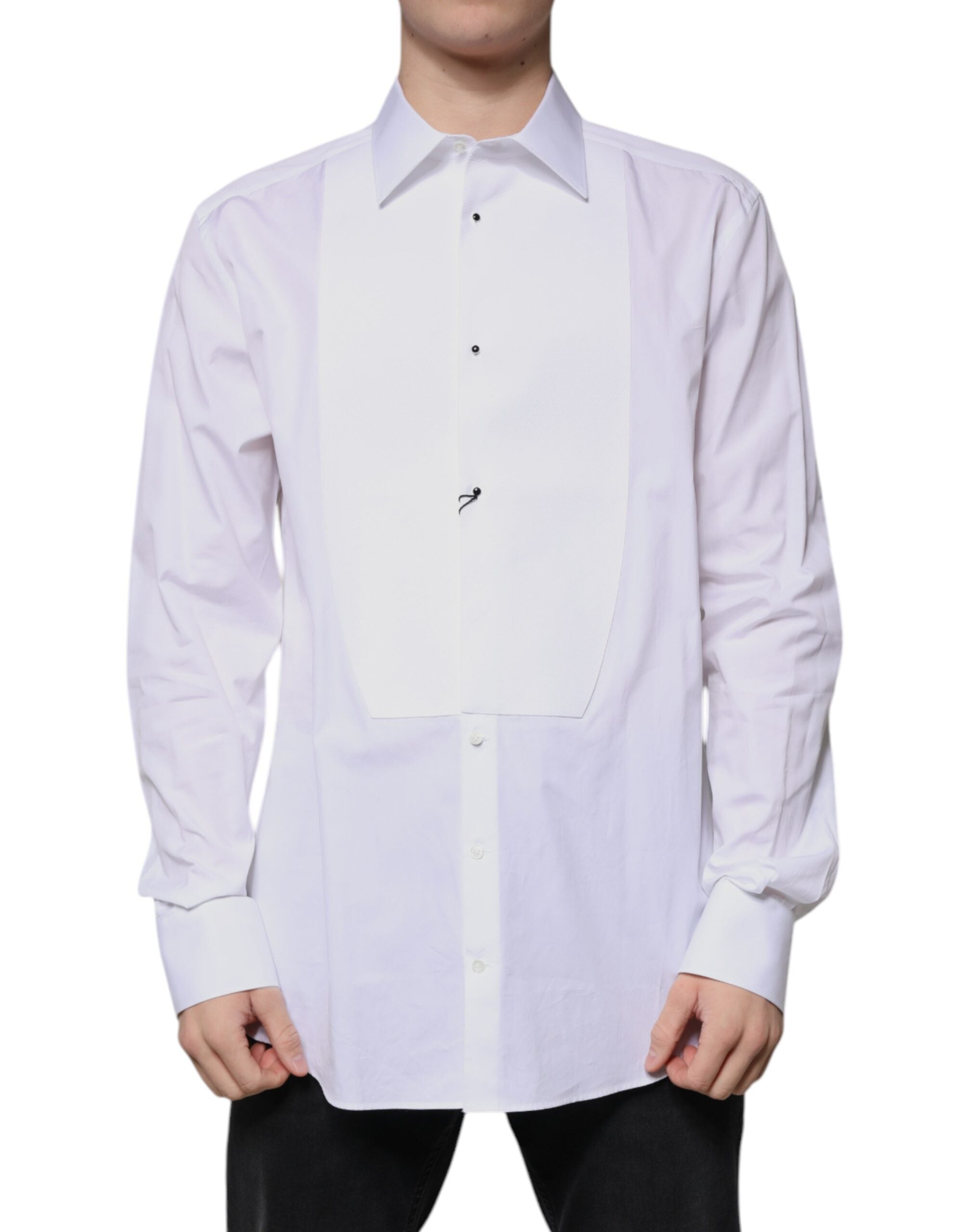 Dolce & Gabbana White Bib Cotton Poplin GOLD Formal Shirt-1