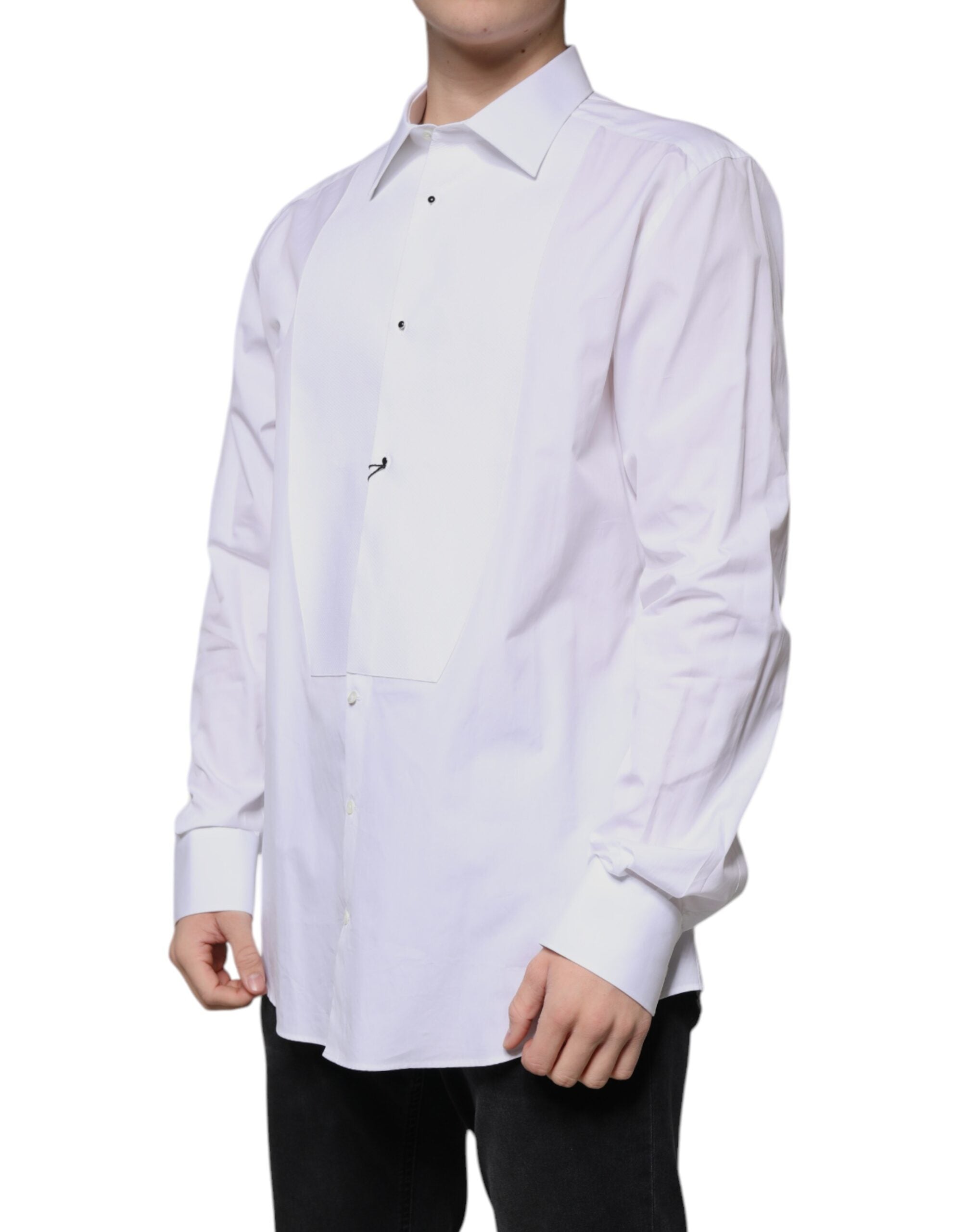 Dolce & Gabbana White Bib Cotton Poplin GOLD Formal Shirt-3
