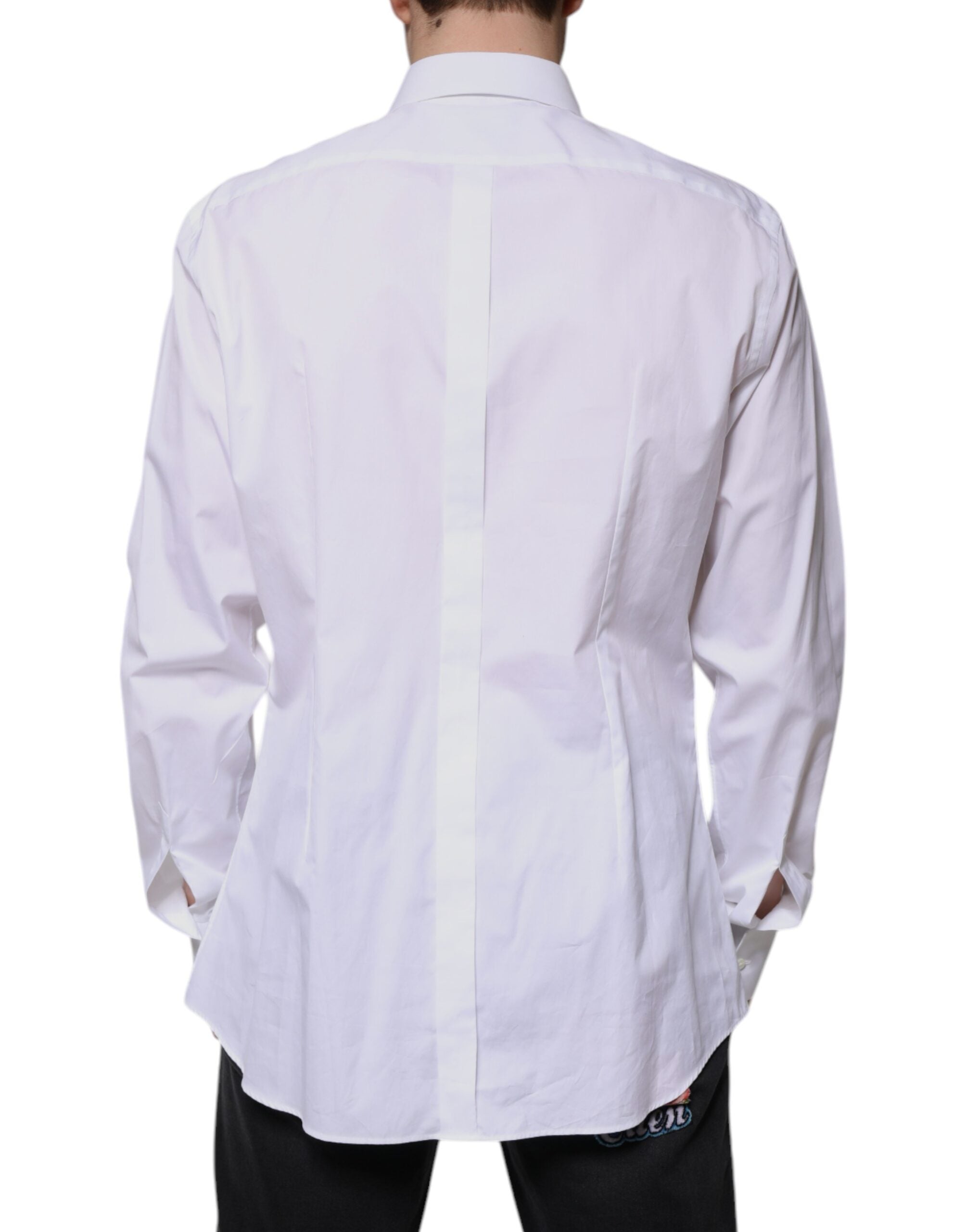 Dolce & Gabbana White Bib Cotton Poplin GOLD Formal Shirt-4