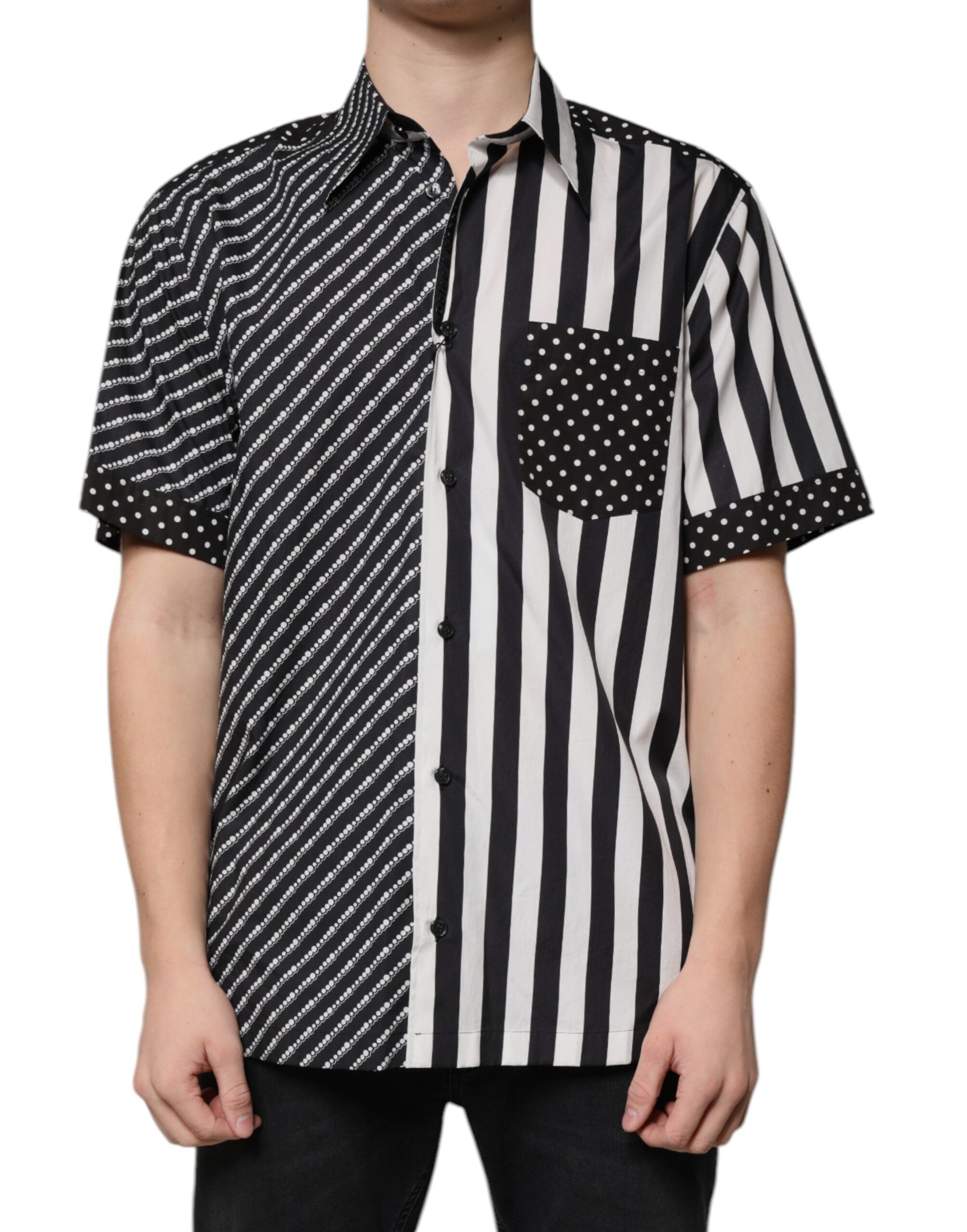 Dolce & Gabbana black and white striped button-down casual shirt-2