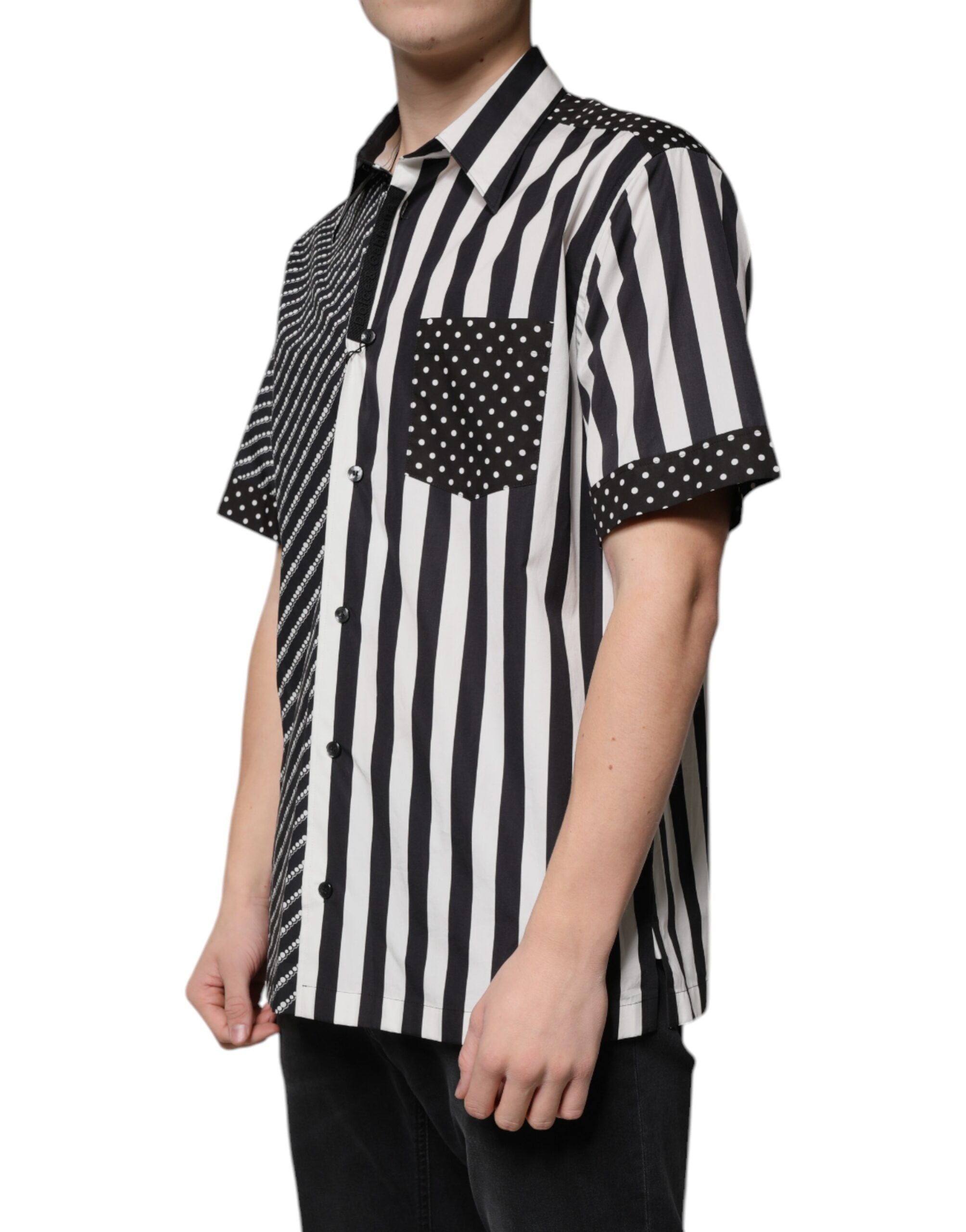 Dolce & Gabbana black and white striped button-down casual shirt-3