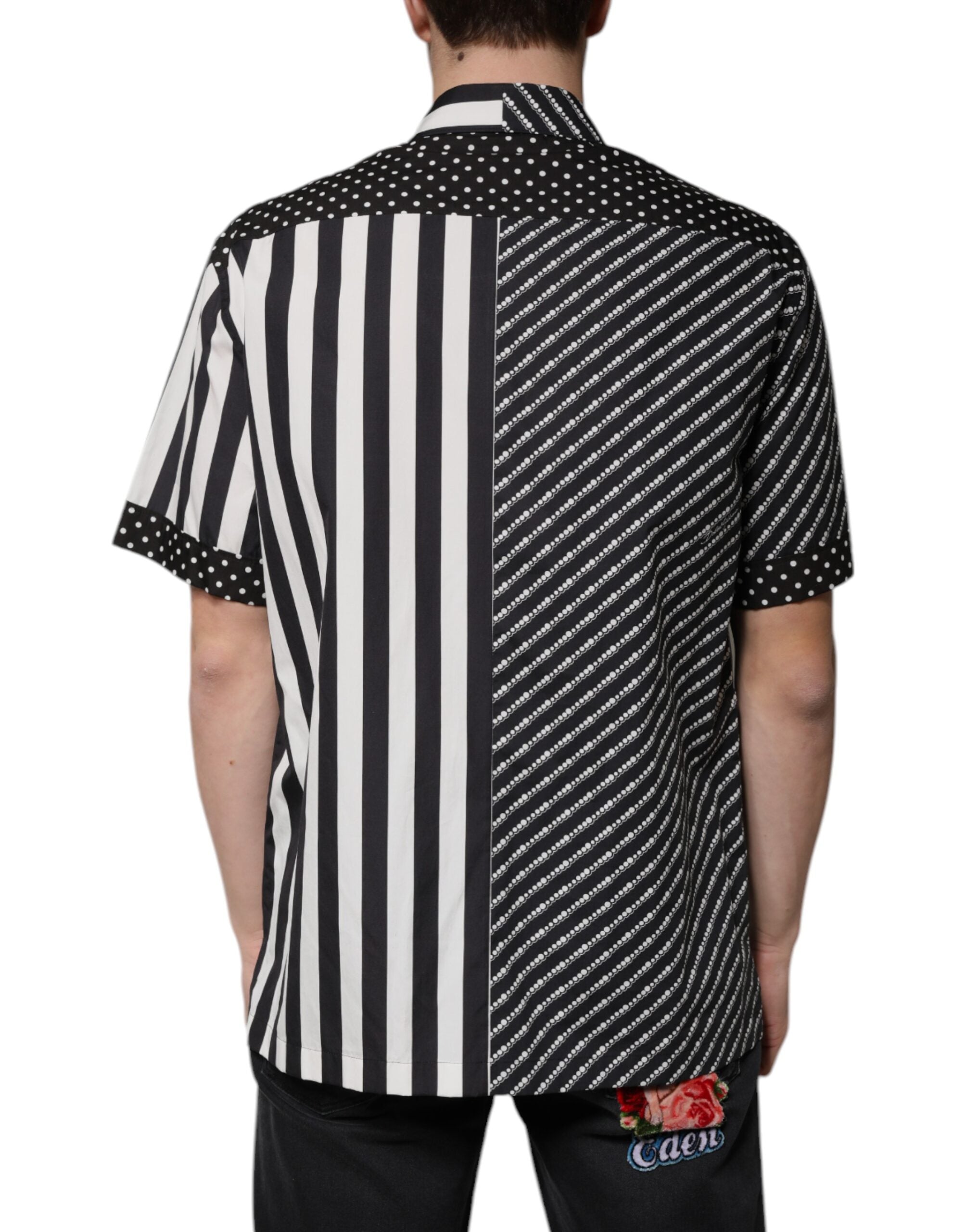 Dolce & Gabbana black and white striped button-down casual shirt-4