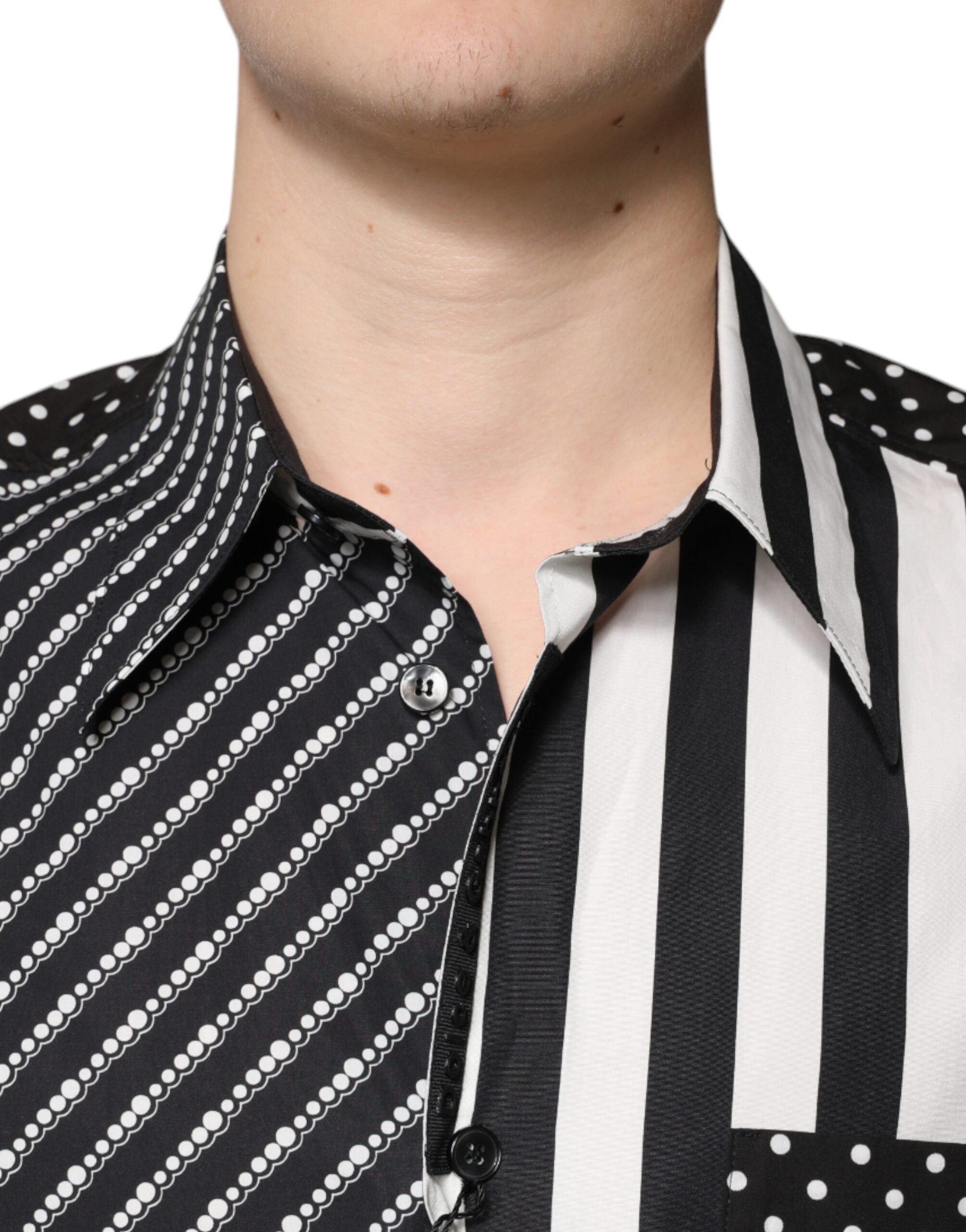 Dolce & Gabbana black and white striped button-down casual shirt-5