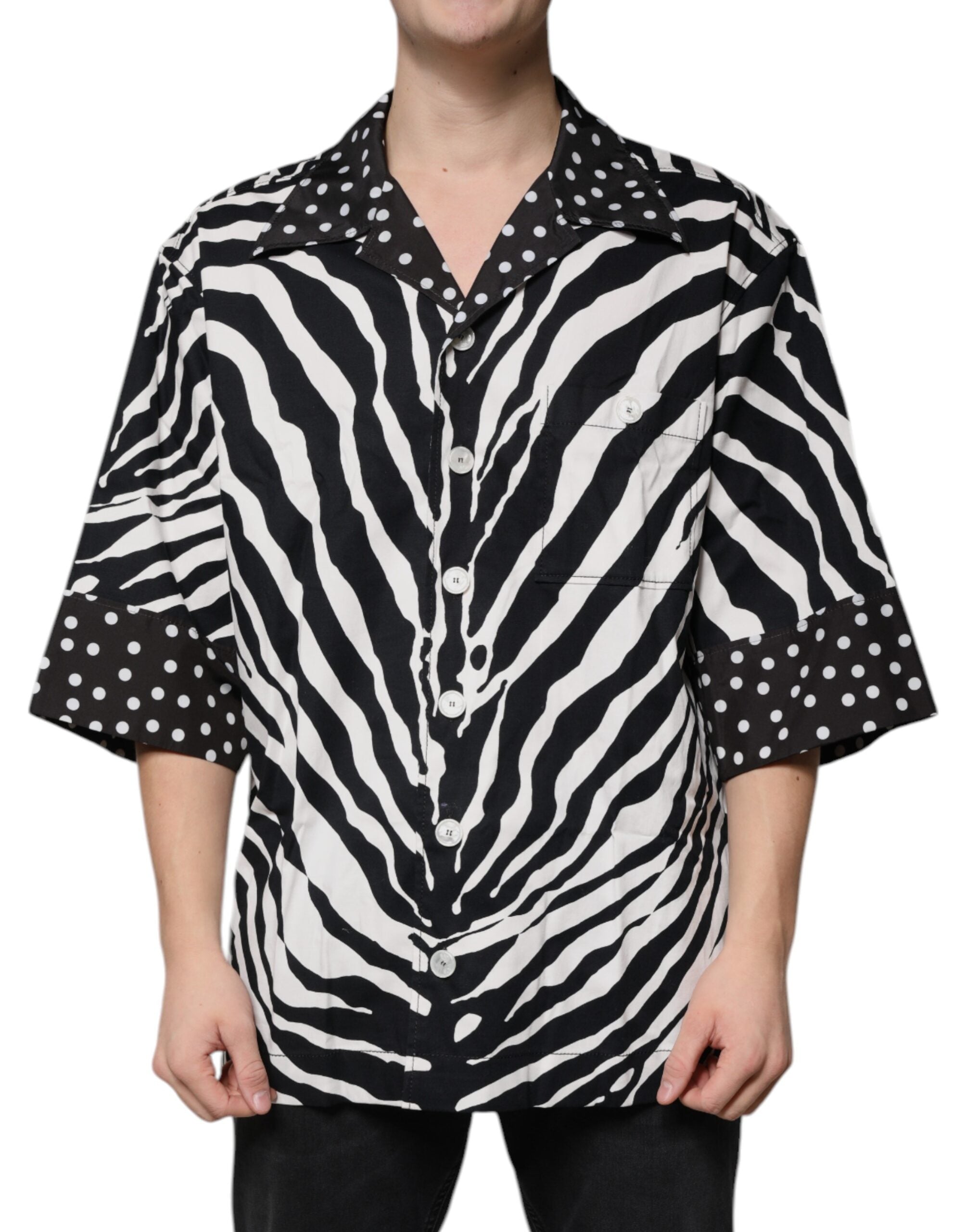 Dolce & Gabbana Black White Zebra Button Down Shirt in Oversize-2