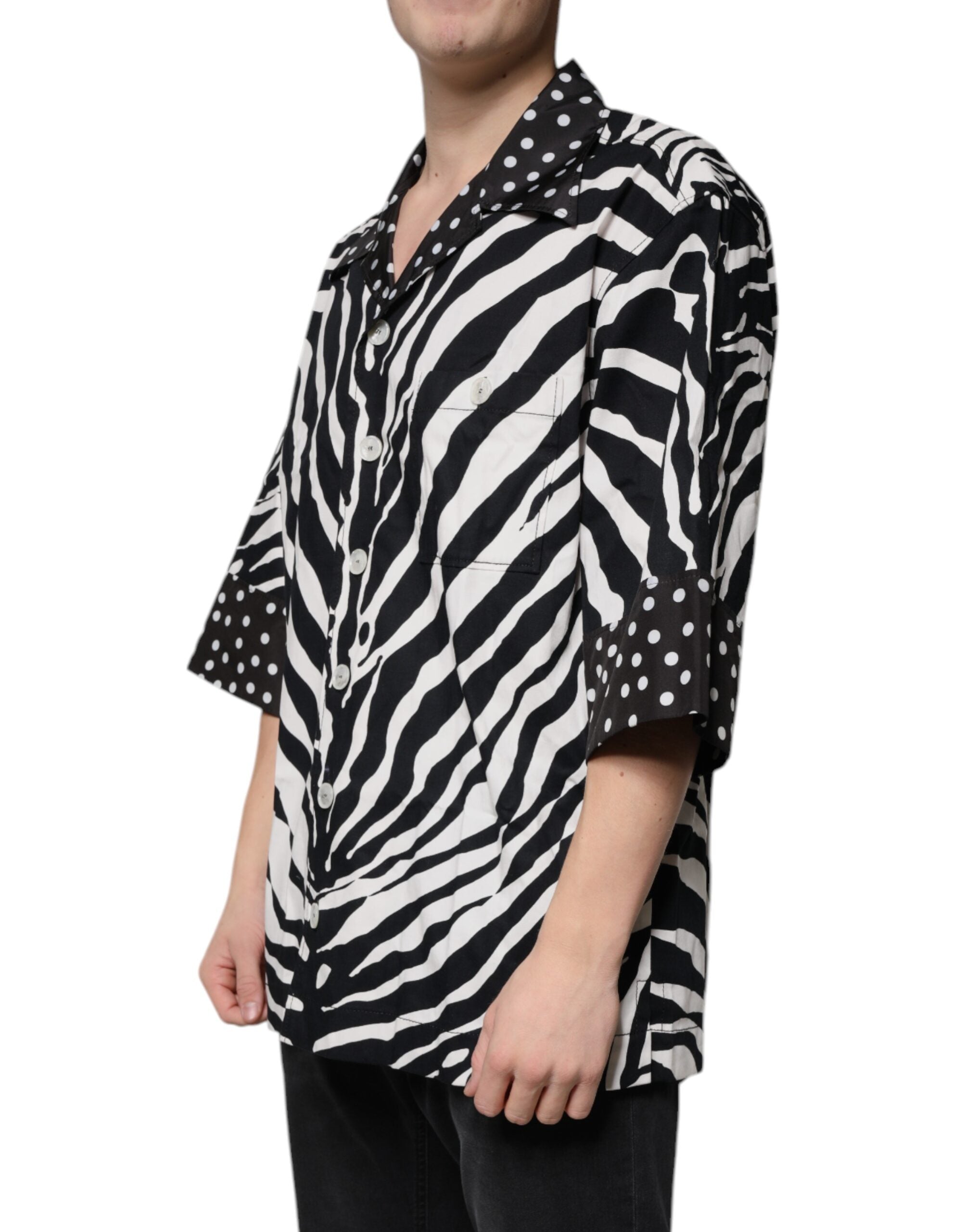 Dolce & Gabbana Black White Zebra Button Down Shirt in Oversize-3