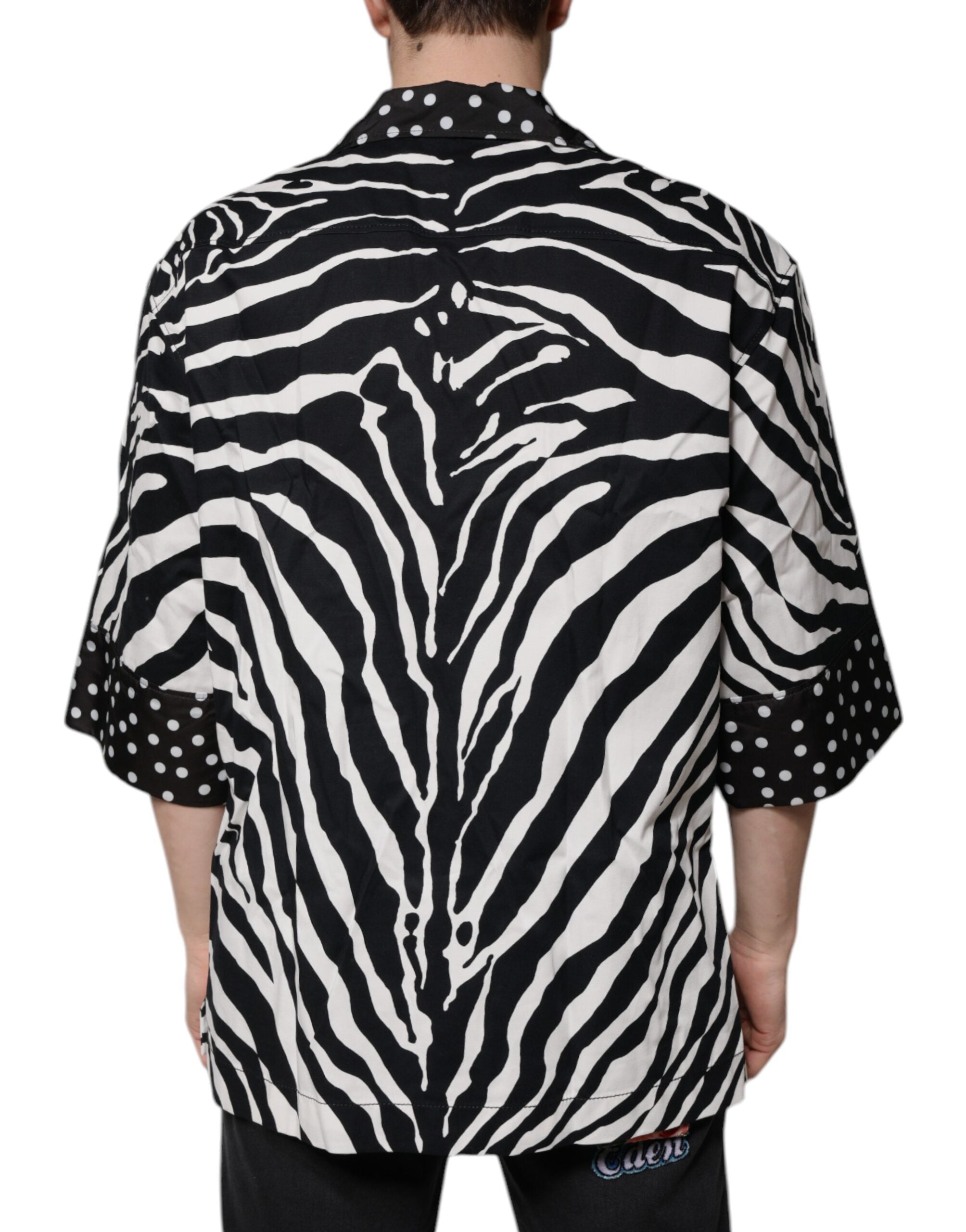 Dolce & Gabbana Black White Zebra Button Down Shirt in Oversize-4