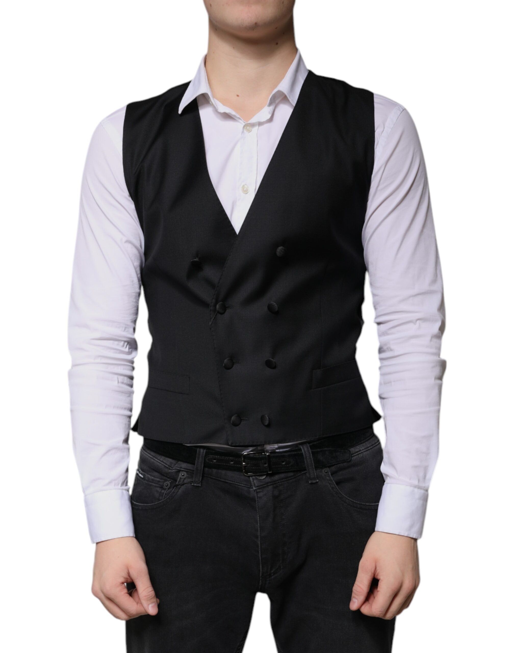 Dolce & Gabbana Black Wool Formal Dress Men's Vest-1