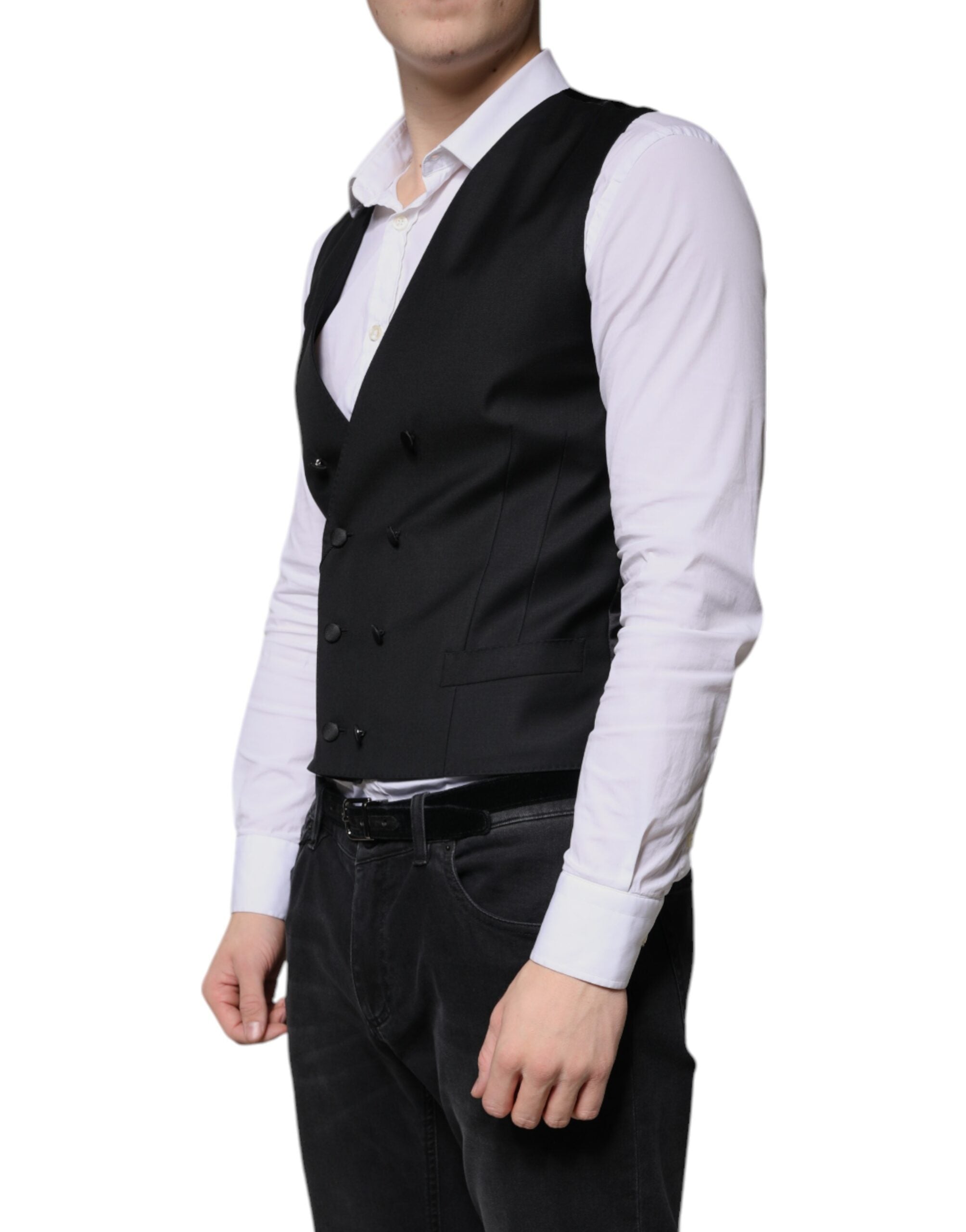 Dolce & Gabbana Black Wool Formal Dress Men's Vest-3