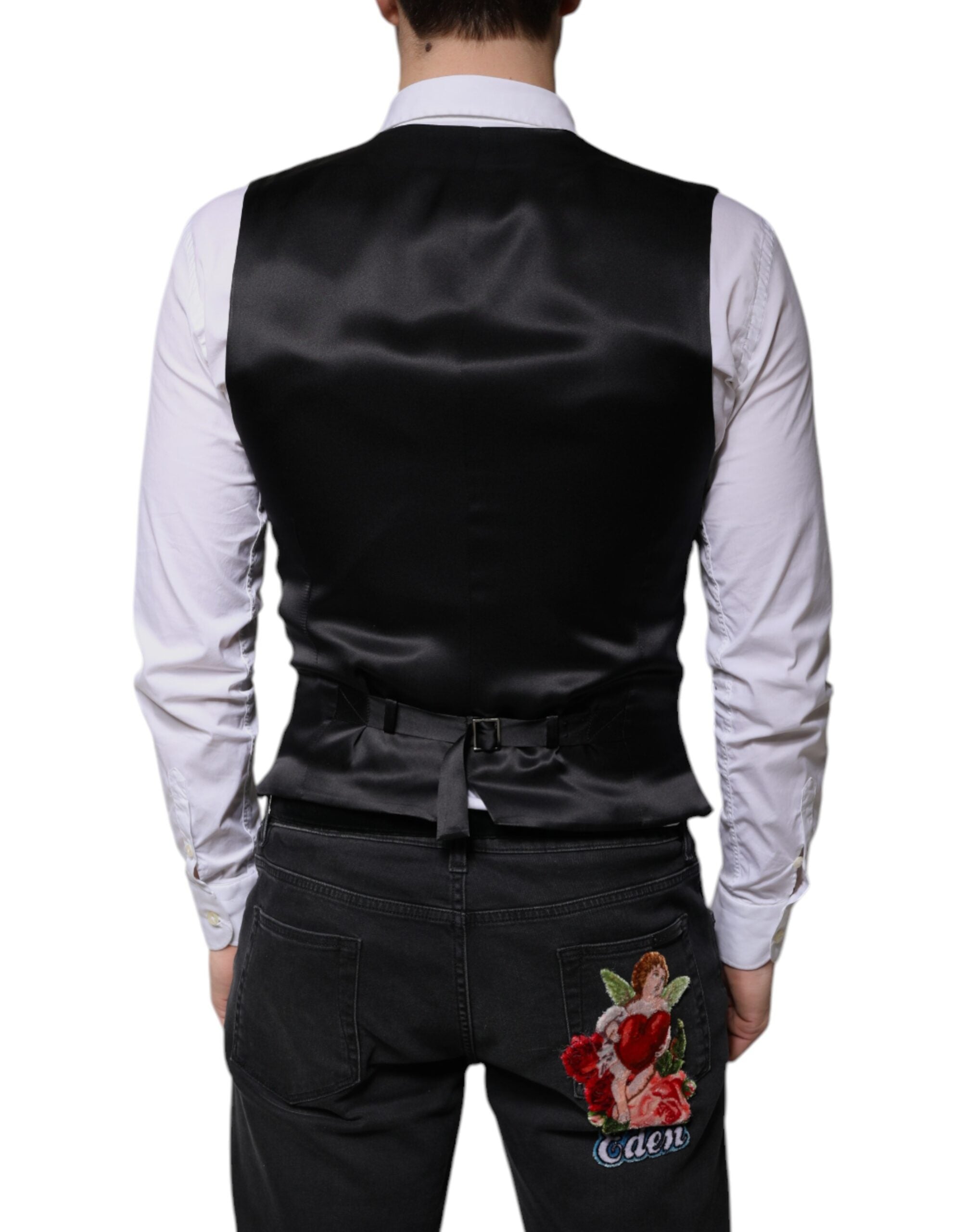 Dolce & Gabbana Black Wool Formal Dress Men's Vest-4