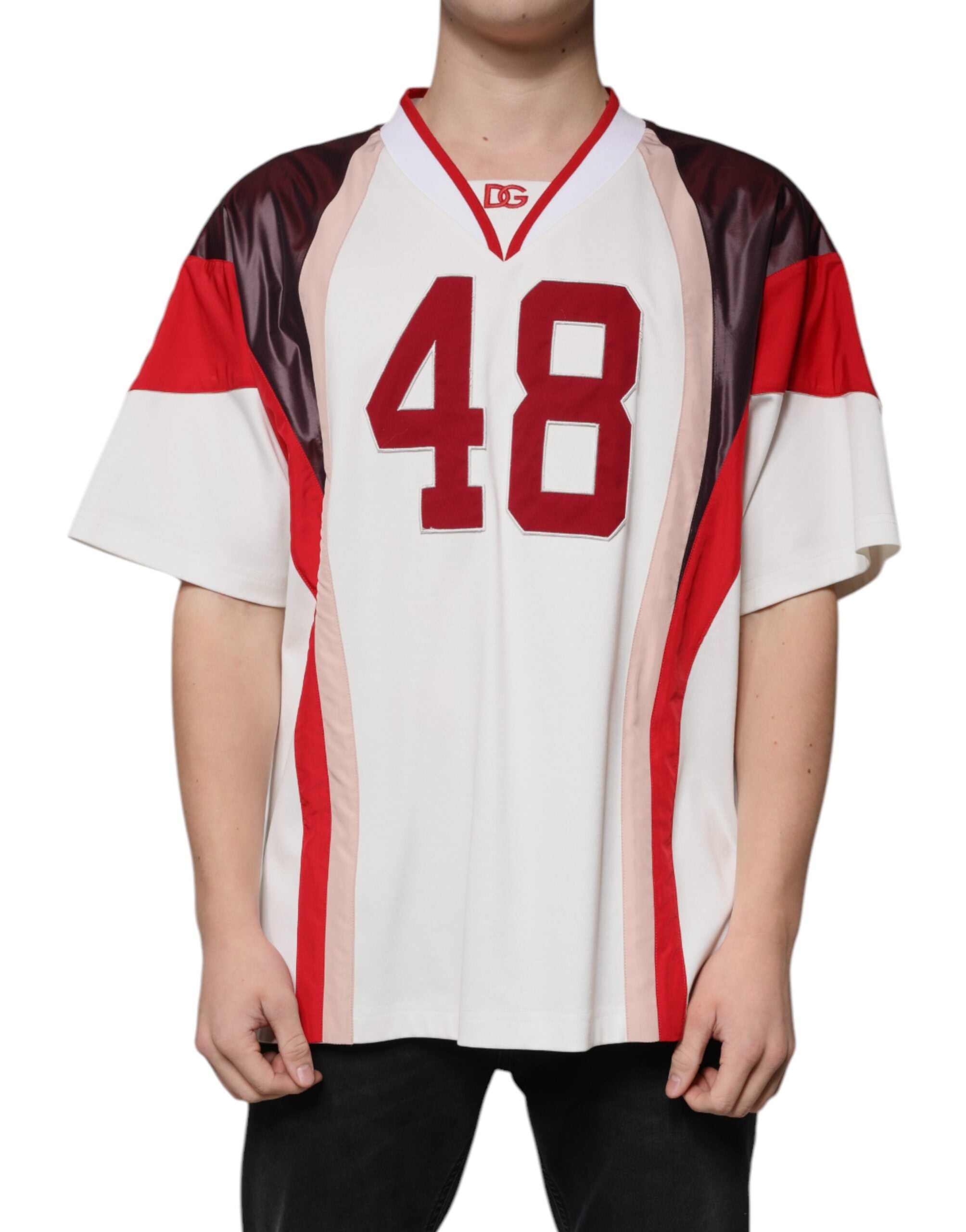 Dolce & Gabbana Multicolor Logo Jersey T-Shirt with V-neck made of cotton-2