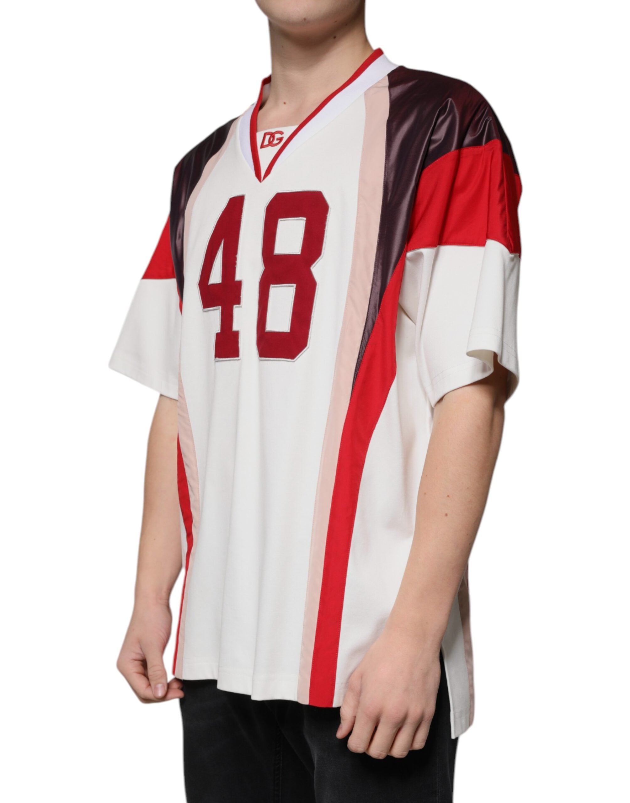 Dolce & Gabbana Multicolor Logo Jersey T-Shirt with V-neck made of cotton-3