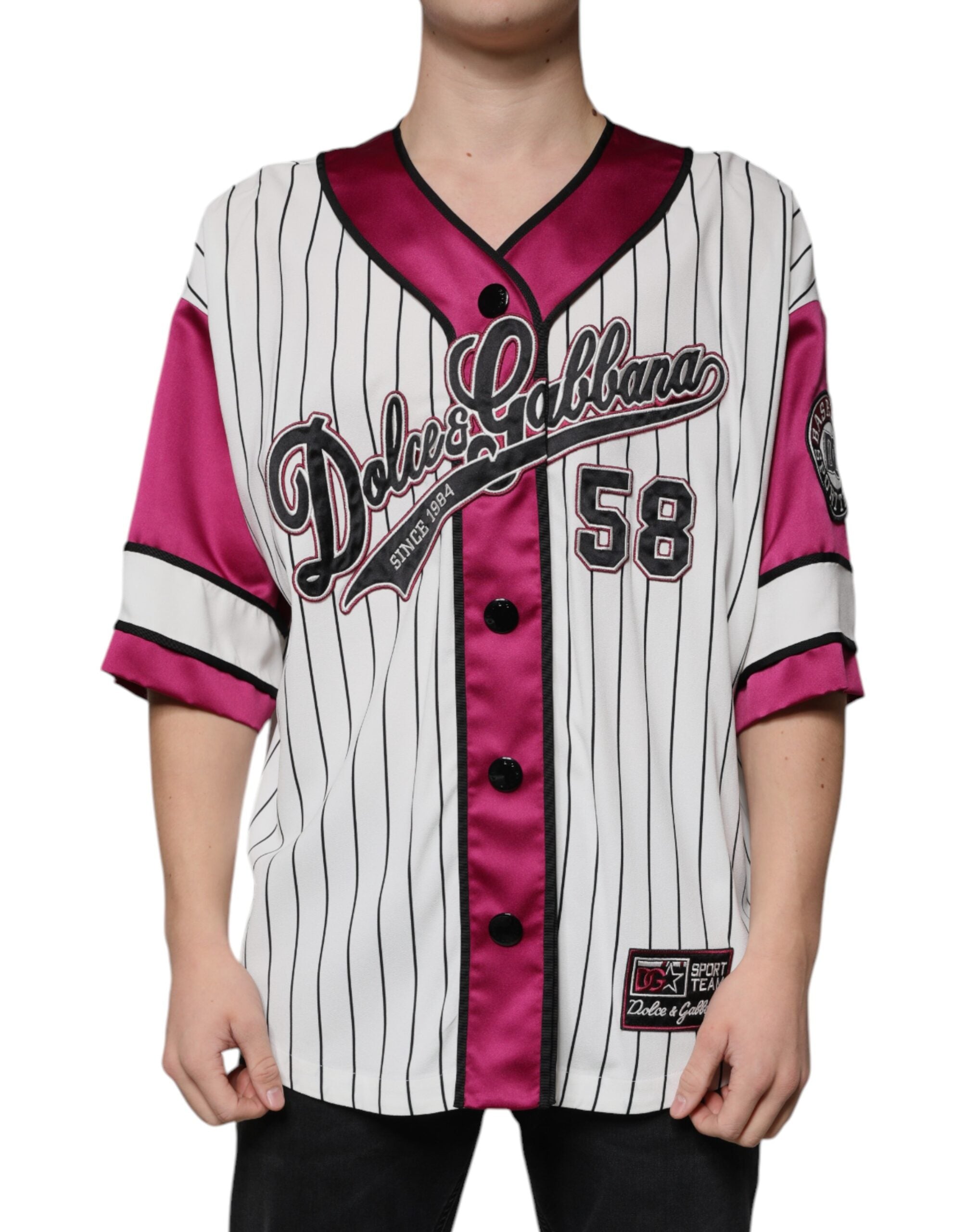 Camiseta de cuello en V de jersey con logotipo multicolor de Dolce & Gabbana-2