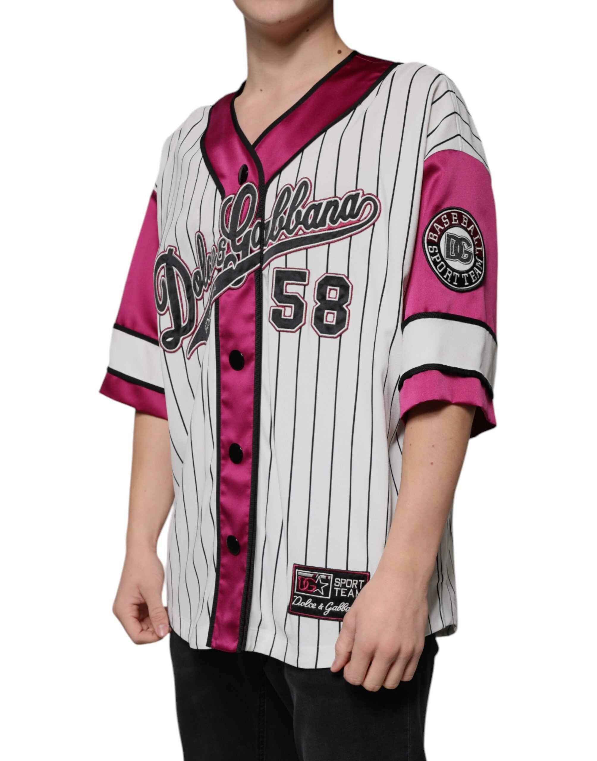 Camiseta de cuello en V de jersey con logotipo multicolor de Dolce & Gabbana-3