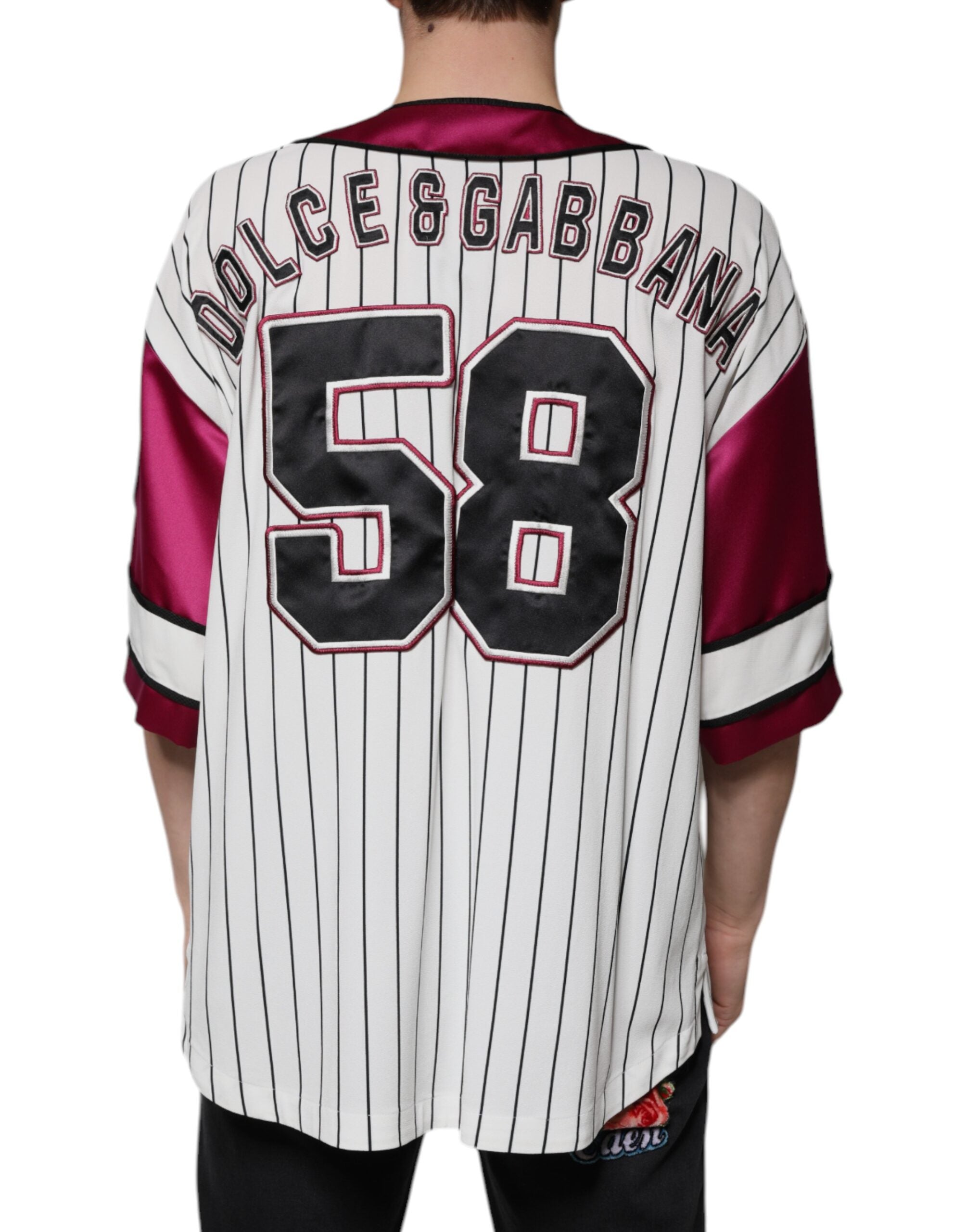 Camiseta de cuello en V de jersey con logotipo multicolor de Dolce & Gabbana-4