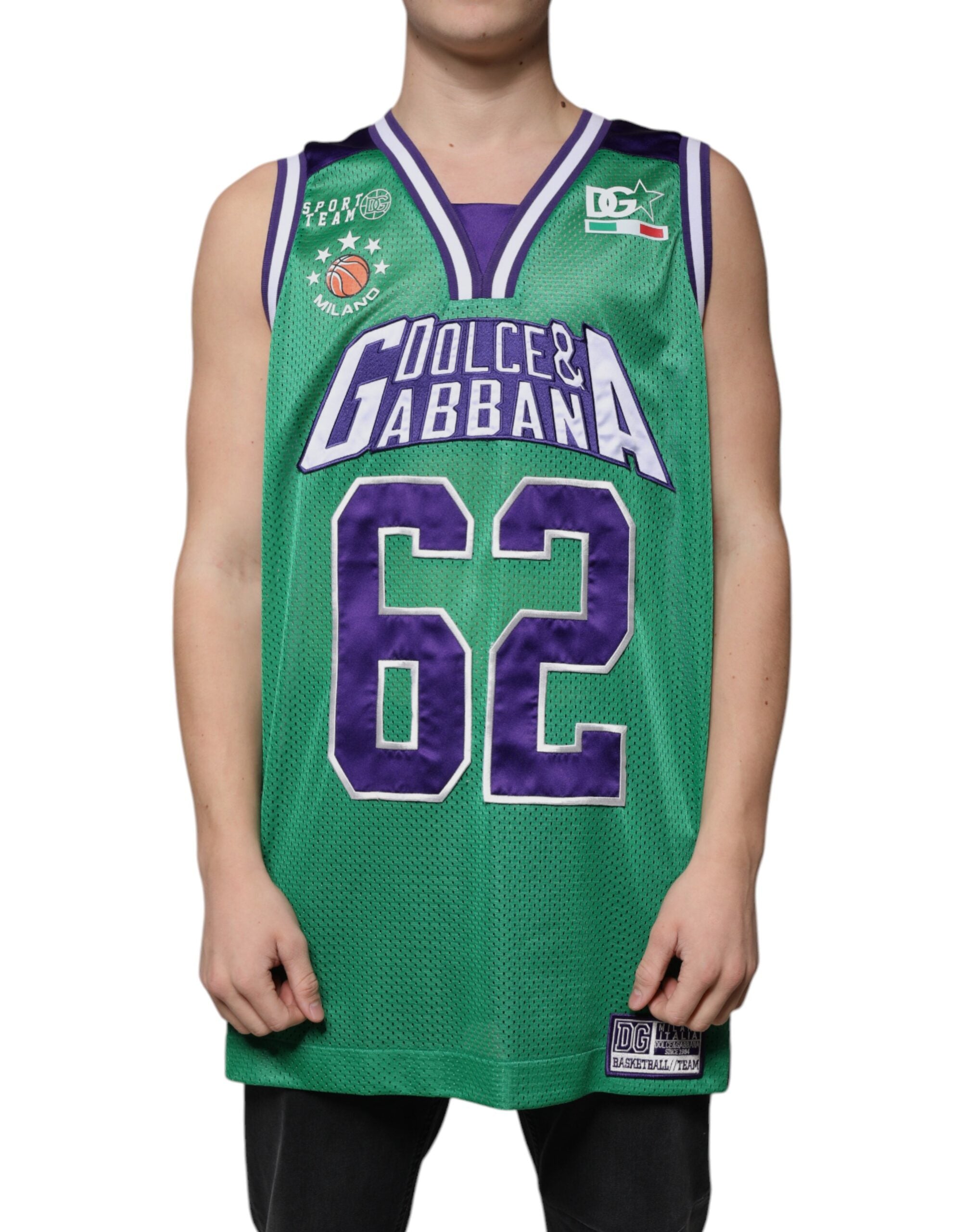 Dolce & Gabbana Green sleeveless T-shirt in polyester jersey-1