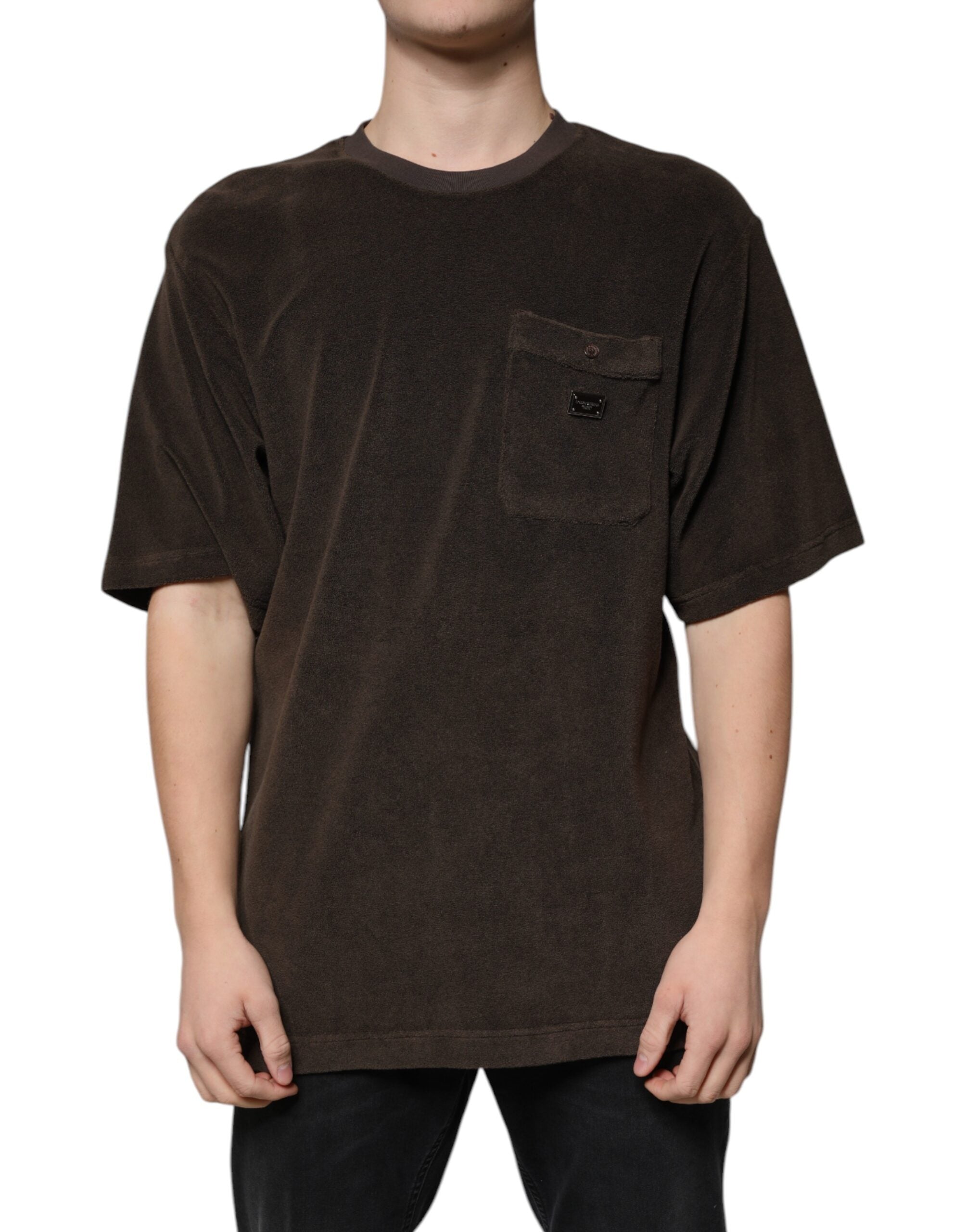 Dolce & Gabbana brown cotton T-shirt with round neck and short sleeves-2