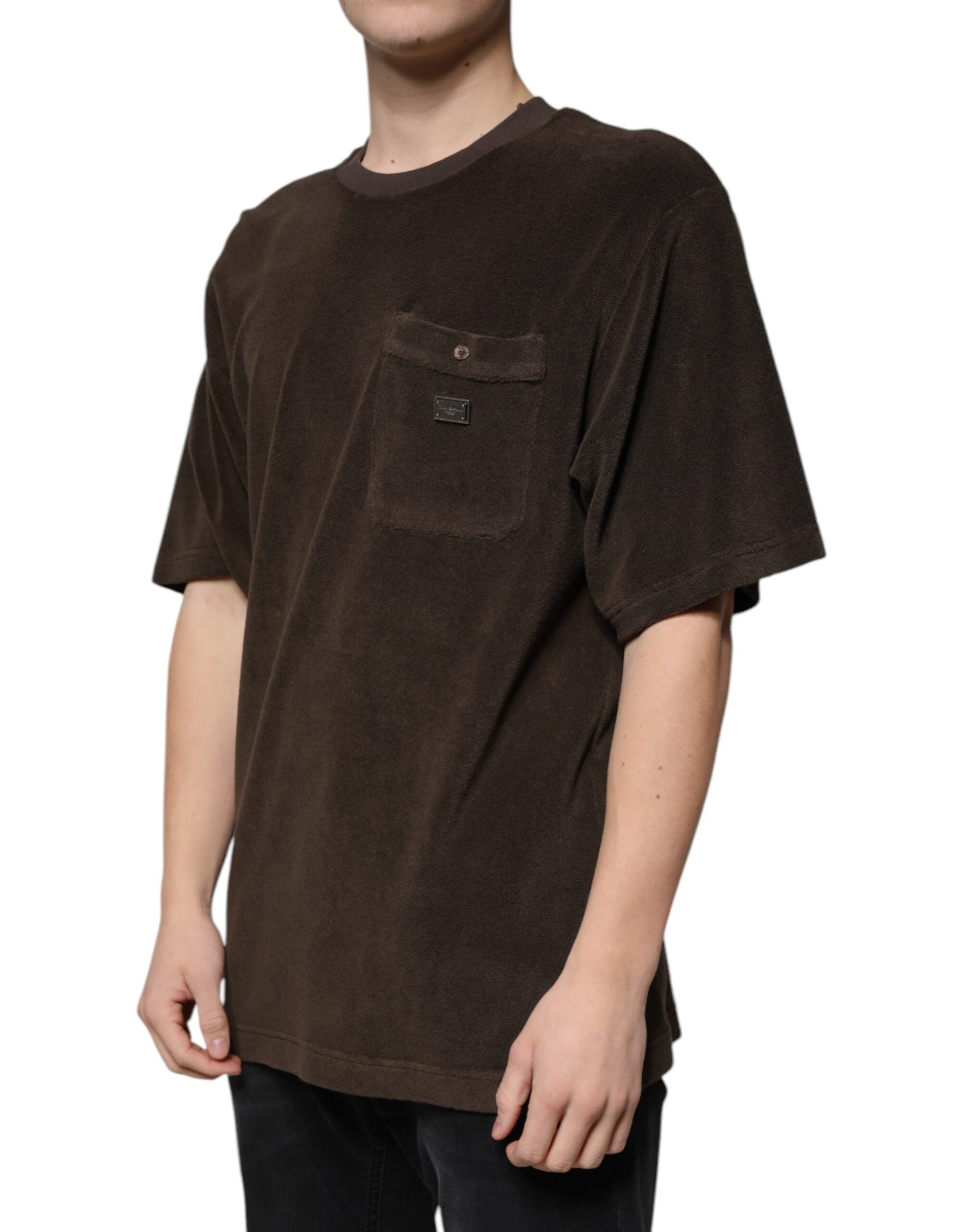 Dolce & Gabbana brown cotton T-shirt with round neck and short sleeves-3