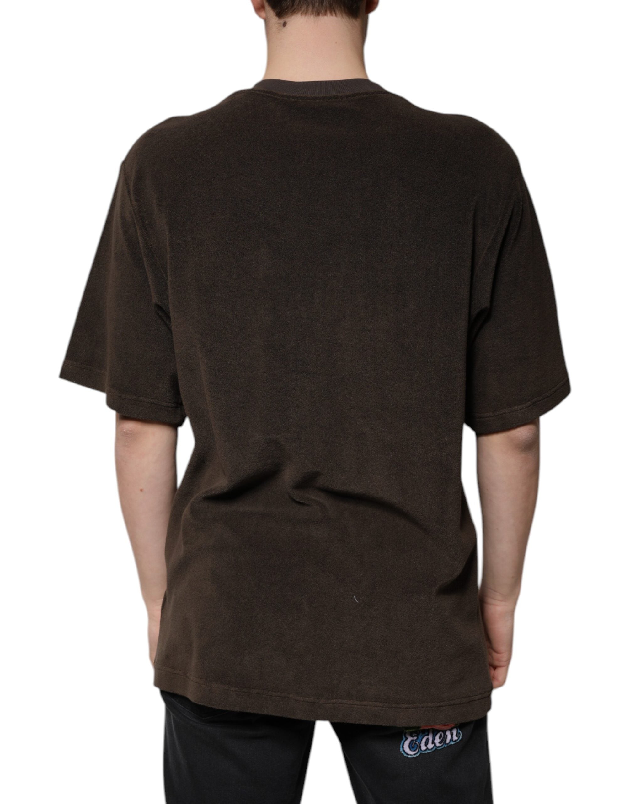 Dolce & Gabbana brown cotton T-shirt with round neck and short sleeves-4