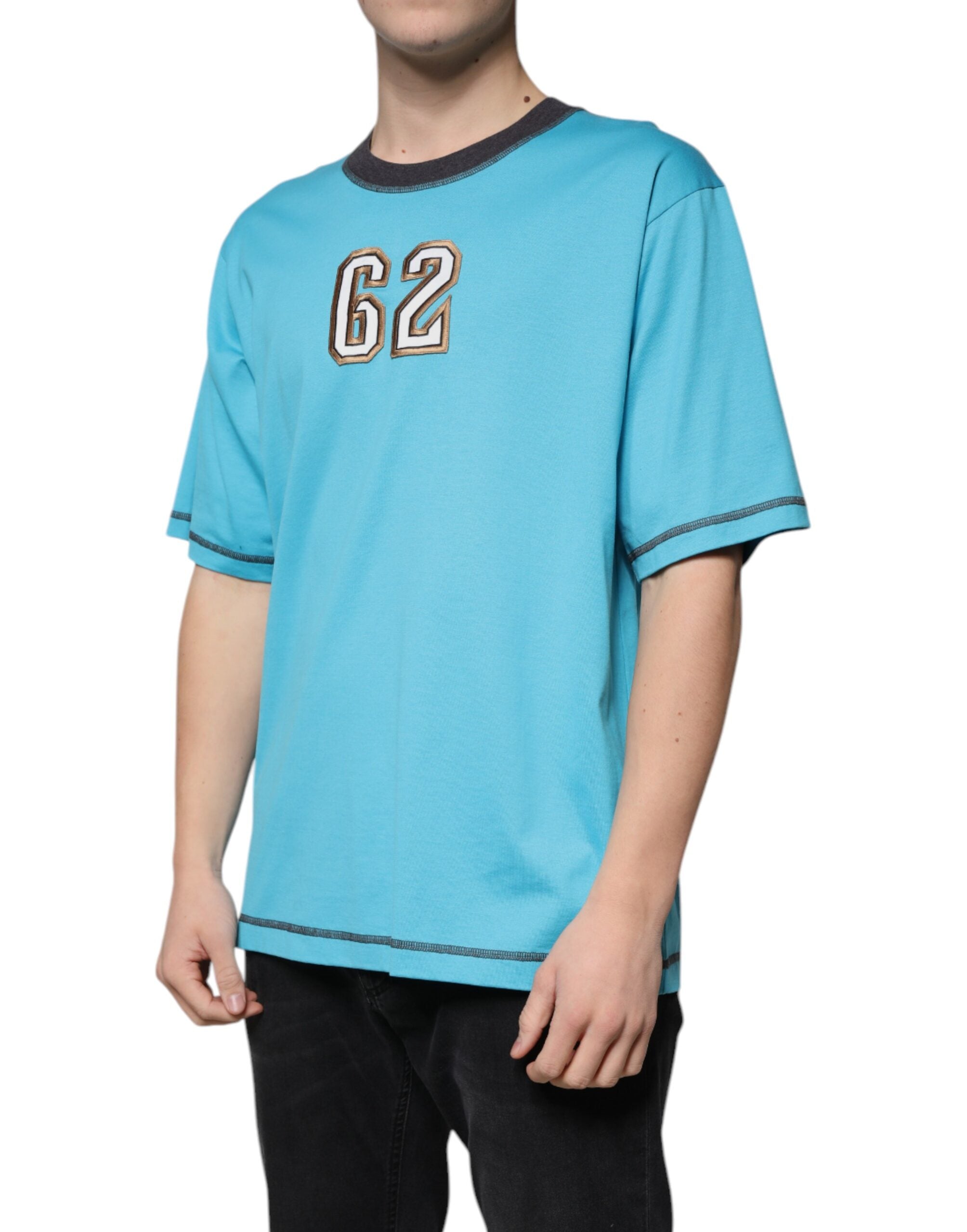 Dolce & Gabbana blue logo T-shirt with round neck and short sleeves-3