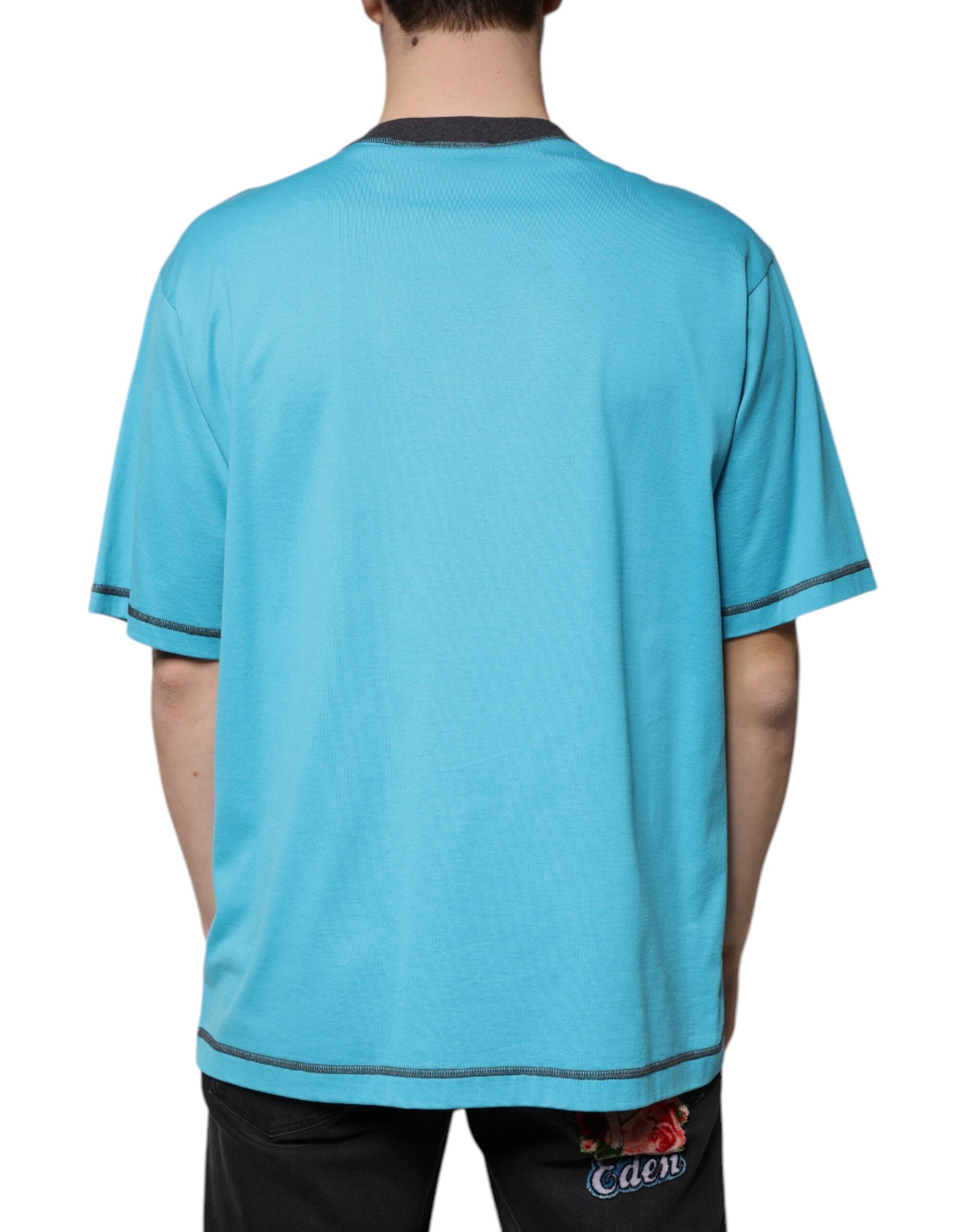 Dolce & Gabbana blue logo T-shirt with round neck and short sleeves-4