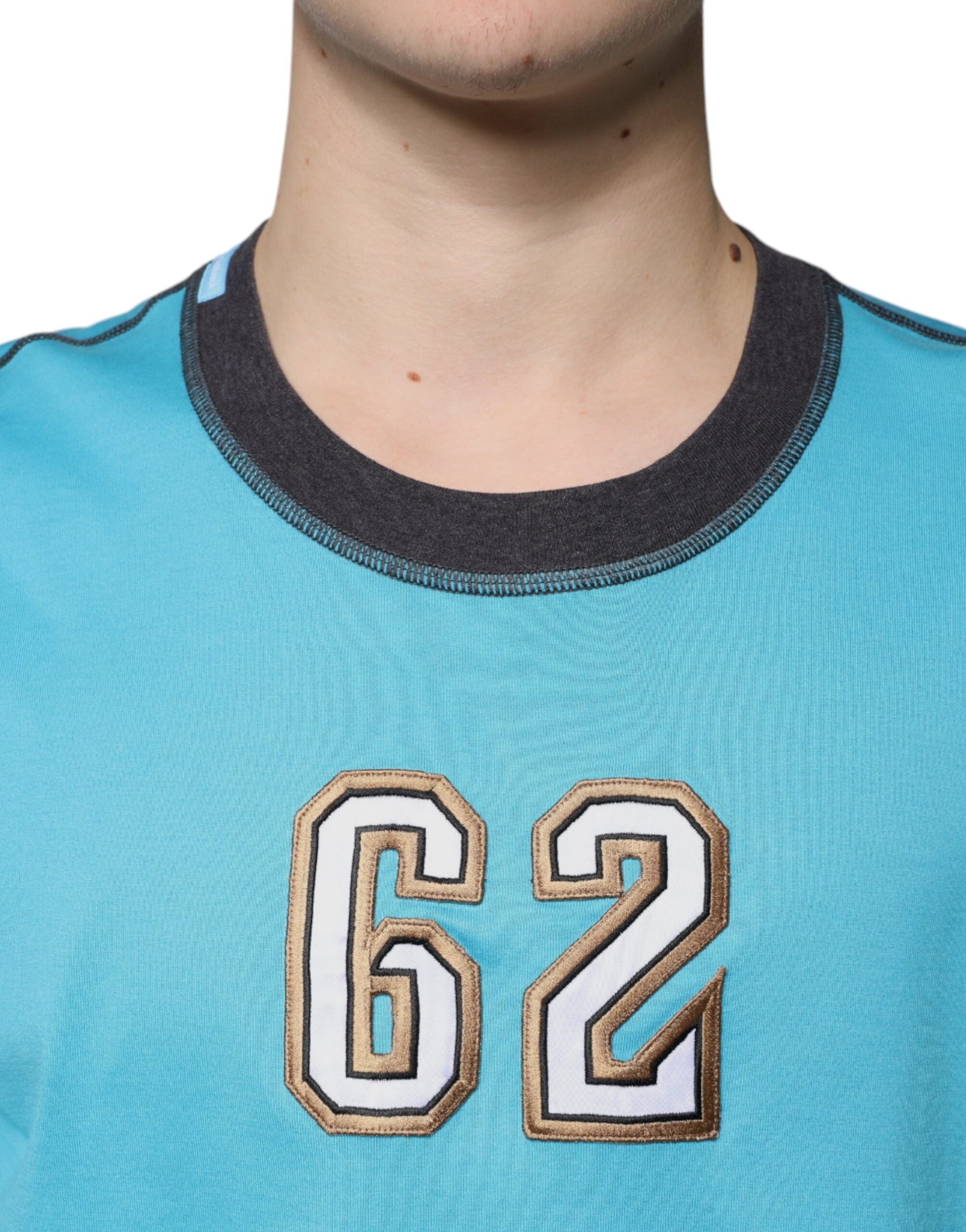 Dolce & Gabbana blue logo T-shirt with round neck and short sleeves-5