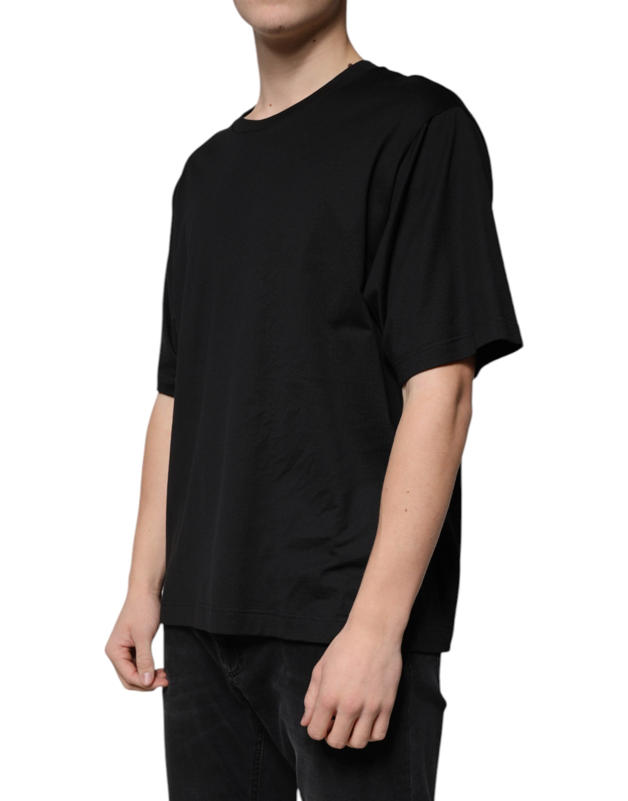 Dolce & Gabbana black cotton T-shirt with round neck and short sleeves-3