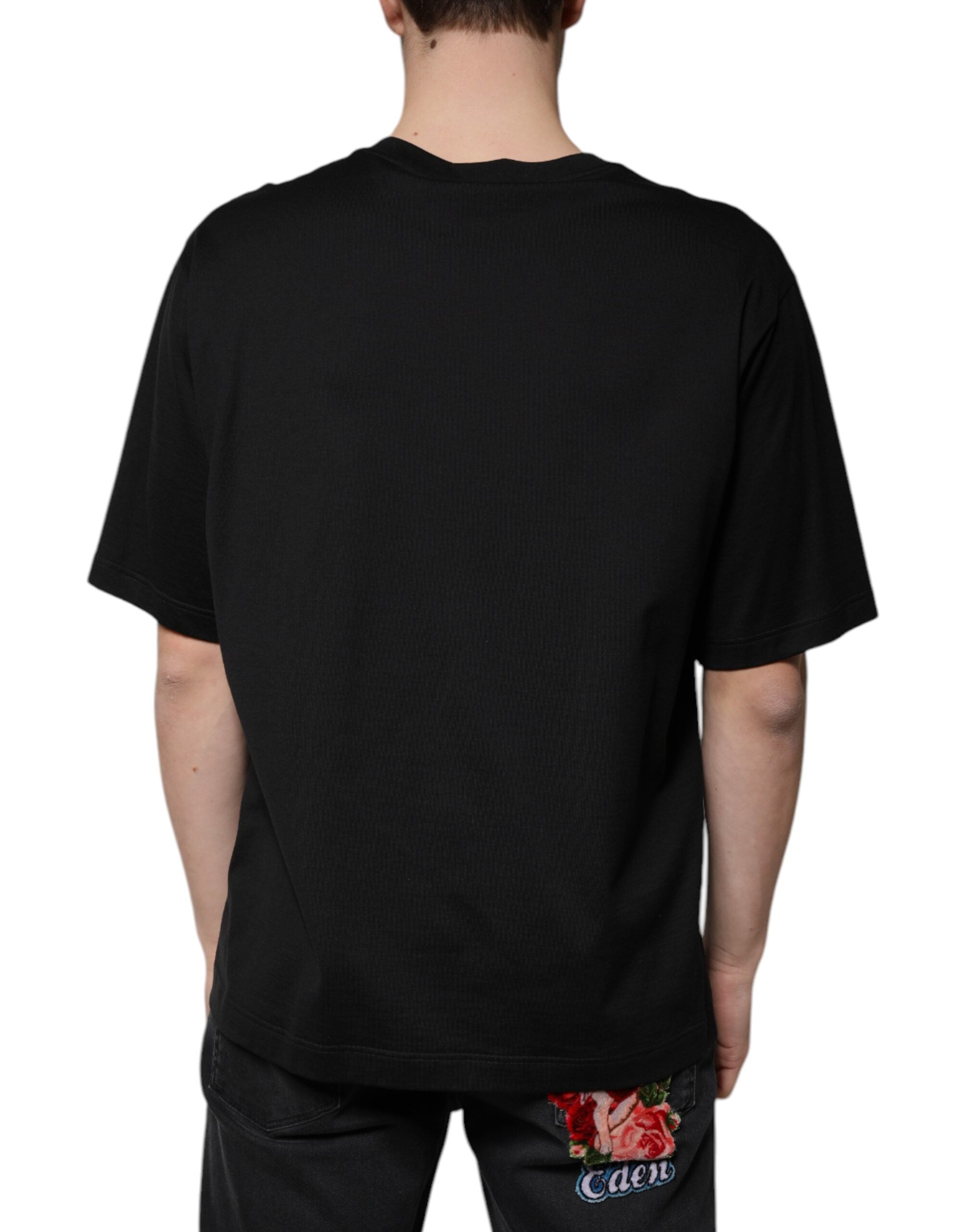 Dolce & Gabbana black cotton T-shirt with round neck and short sleeves-4