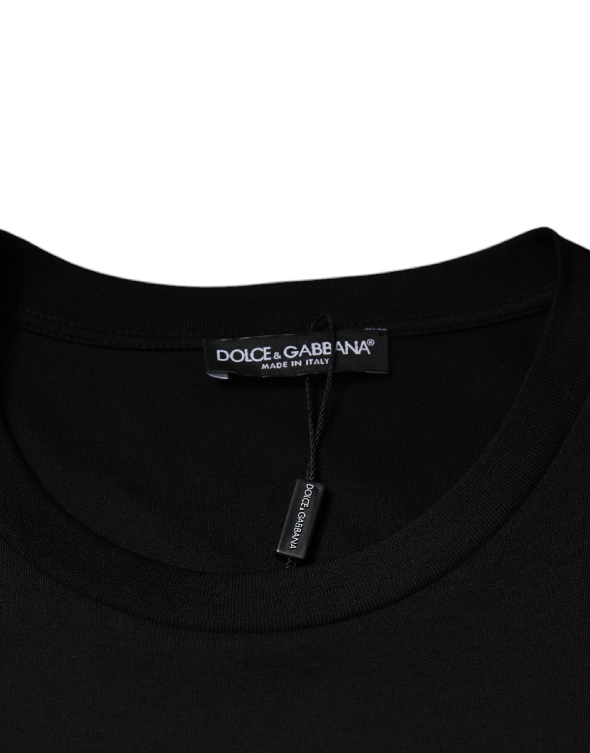 Dolce & Gabbana black cotton T-shirt with round neck and short sleeves-7