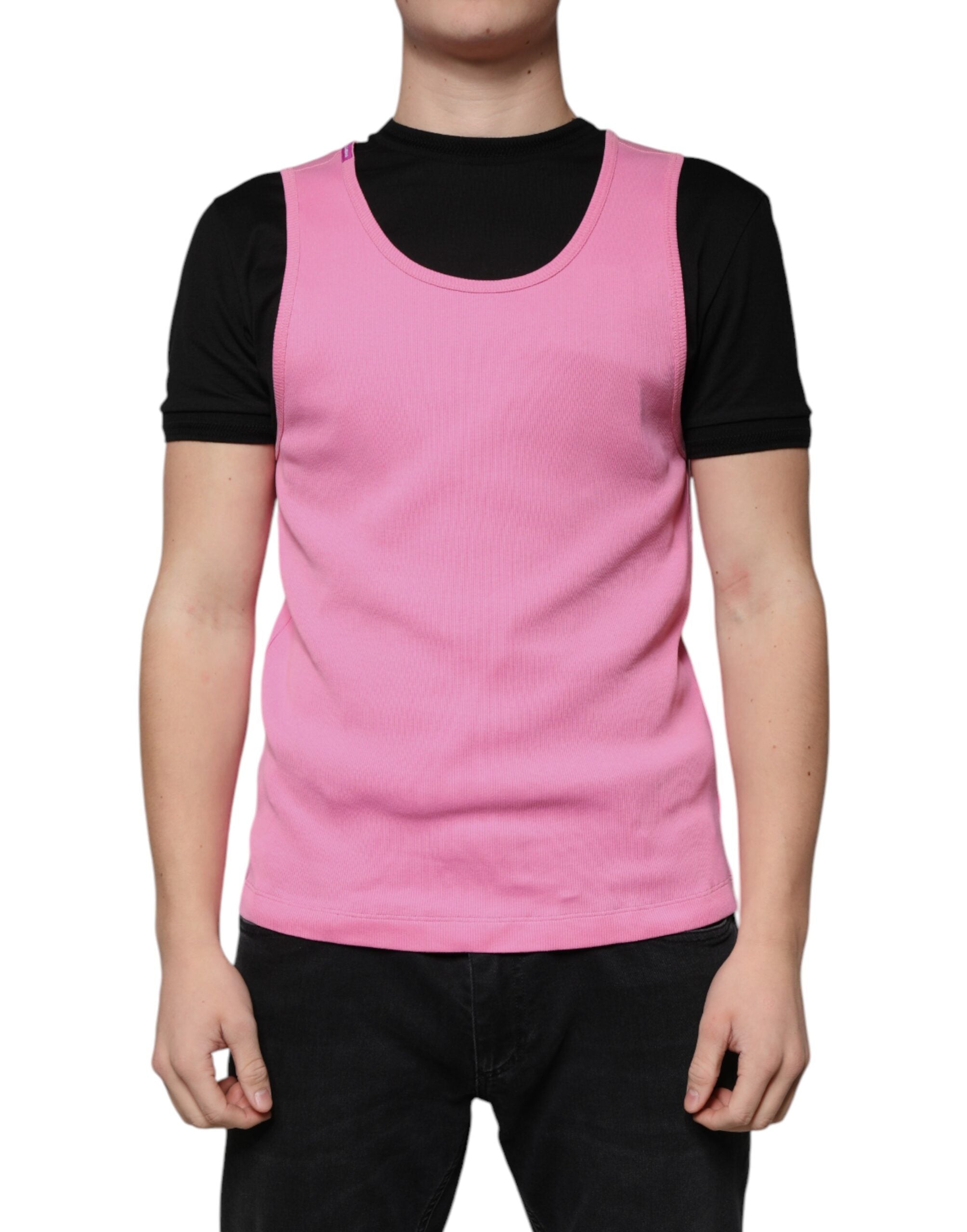 Dolce & Gabbana Pinkes Baumwoll-T-Shirt mit Rundhalsausschnitt ohne Ärmel-2