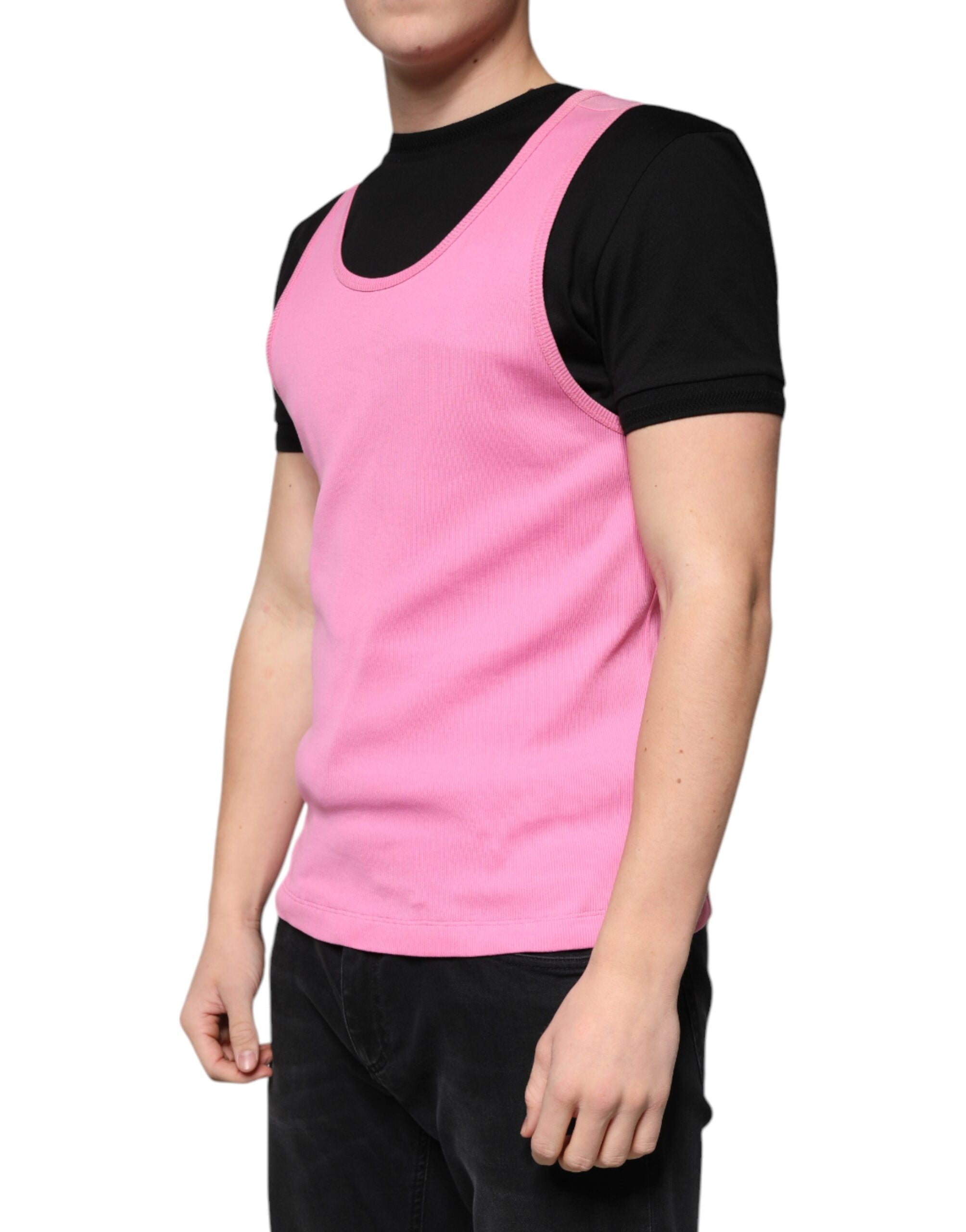 Dolce & Gabbana Pinkes Baumwoll-T-Shirt mit Rundhalsausschnitt ohne Ärmel-3