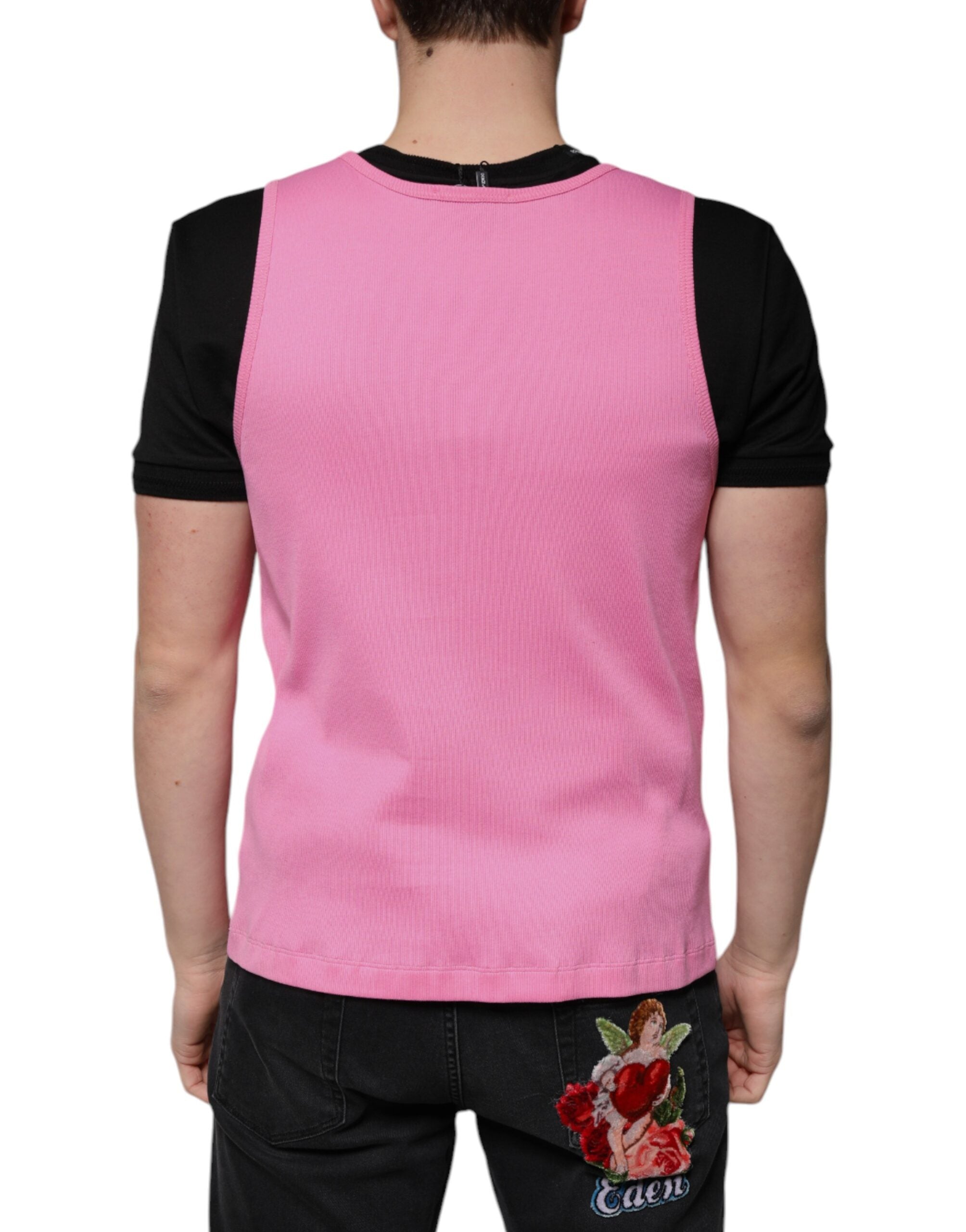 Dolce & Gabbana Pinkes Baumwoll-T-Shirt mit Rundhalsausschnitt ohne Ärmel-4
