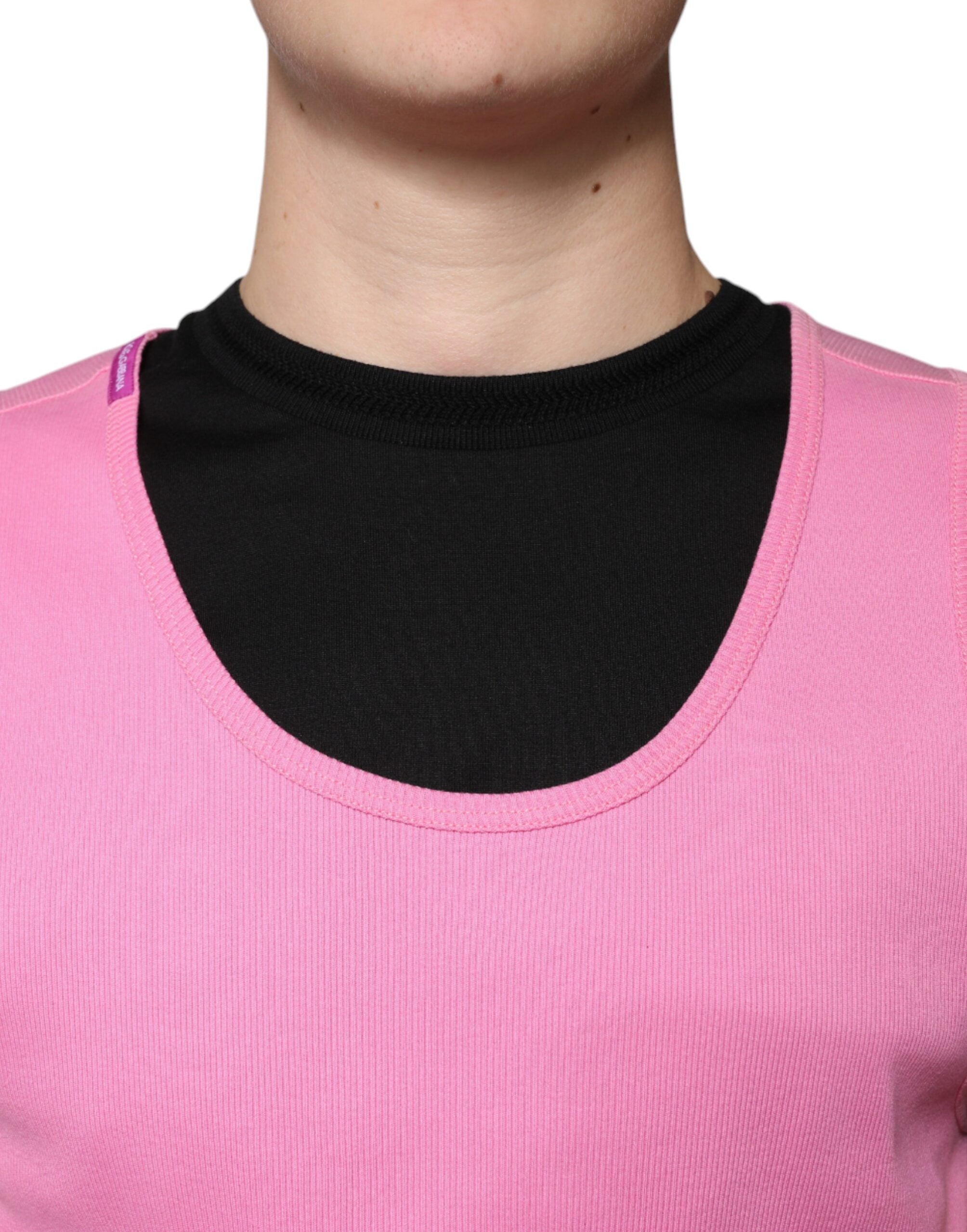 Dolce & Gabbana Pinkes Baumwoll-T-Shirt mit Rundhalsausschnitt ohne Ärmel-5