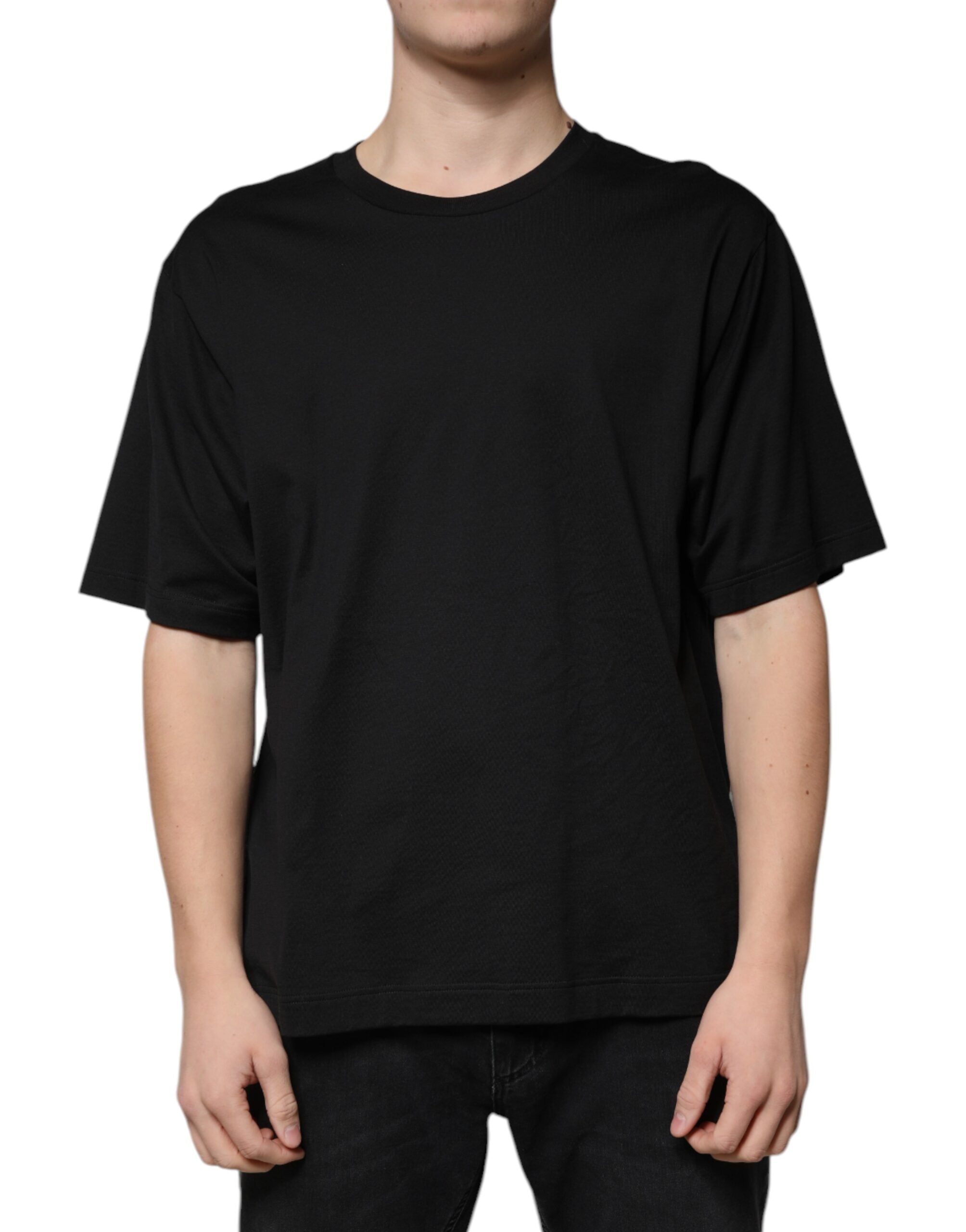 Dolce & Gabbana black cotton T-shirt with round neck and short sleeves-1
