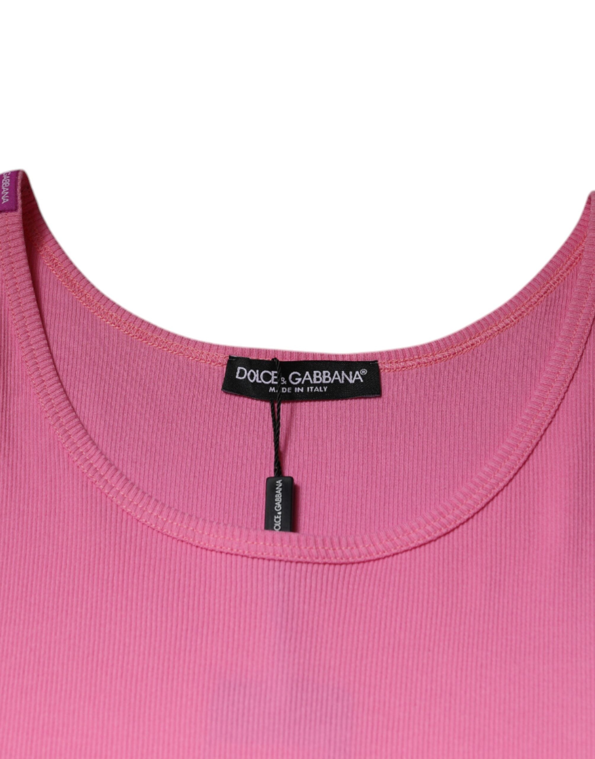 Dolce & Gabbana Pinkes Baumwoll-T-Shirt mit Rundhalsausschnitt ohne Ärmel-6